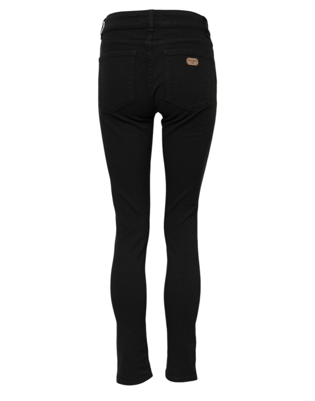 Jeans slim en coton noir Dolce & Gabbana avec logo, taille mi-haute, coupe ajustée, denim de haute qualité.