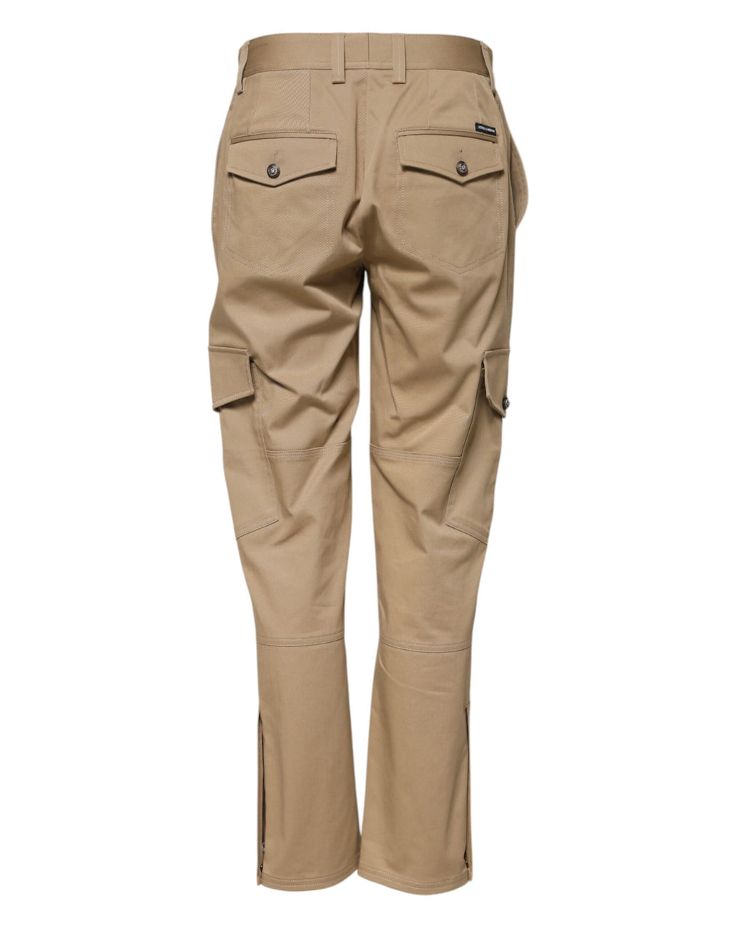 Pantalons cargo beige à taille moyenne et coupe tapered de Dolce & Gabbana, vue de face sur fond blanc.