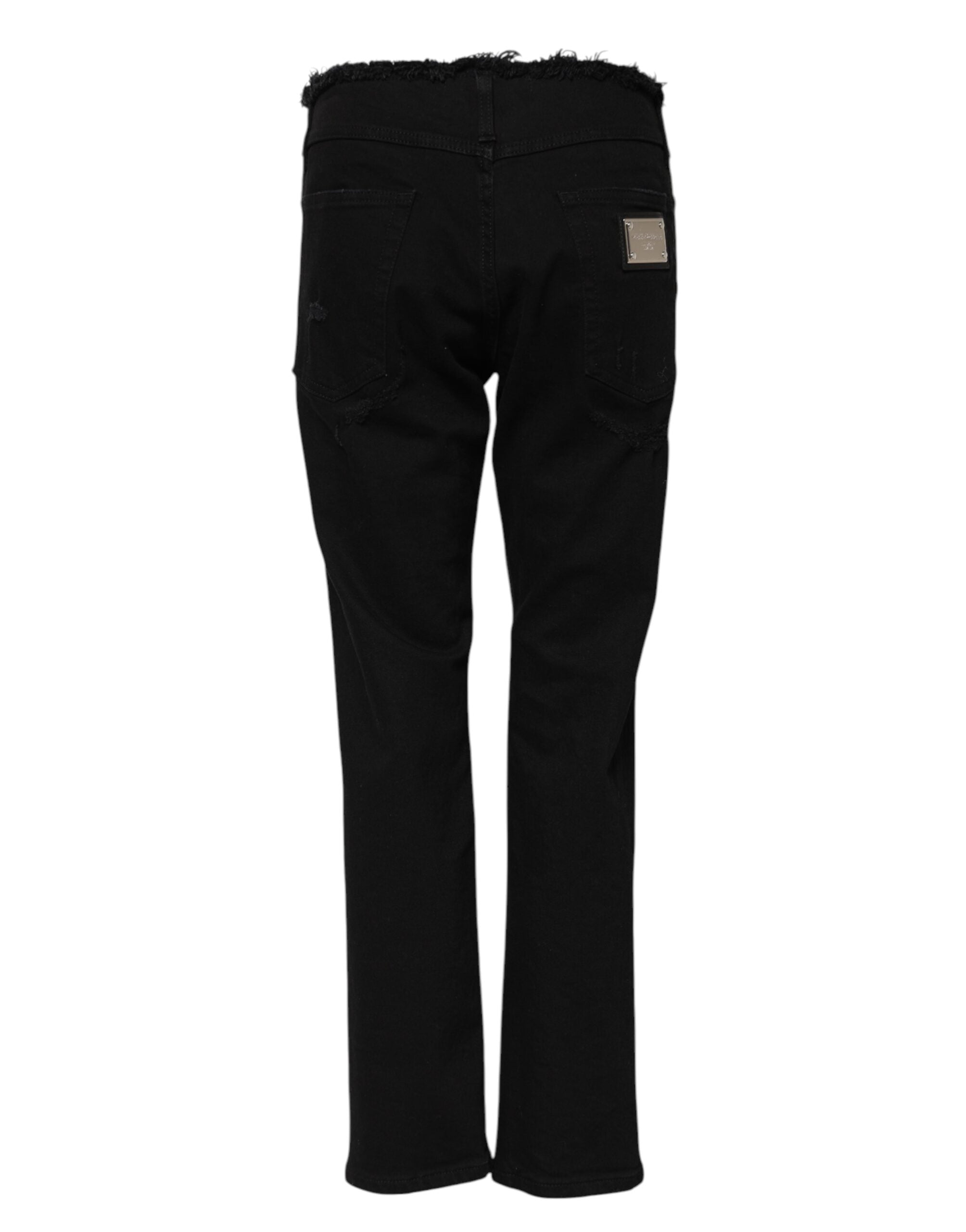 Jeans en denim noir Dolce & Gabbana, coupe évasée, taille mi-haute, coton, mode élégante pour femmes.