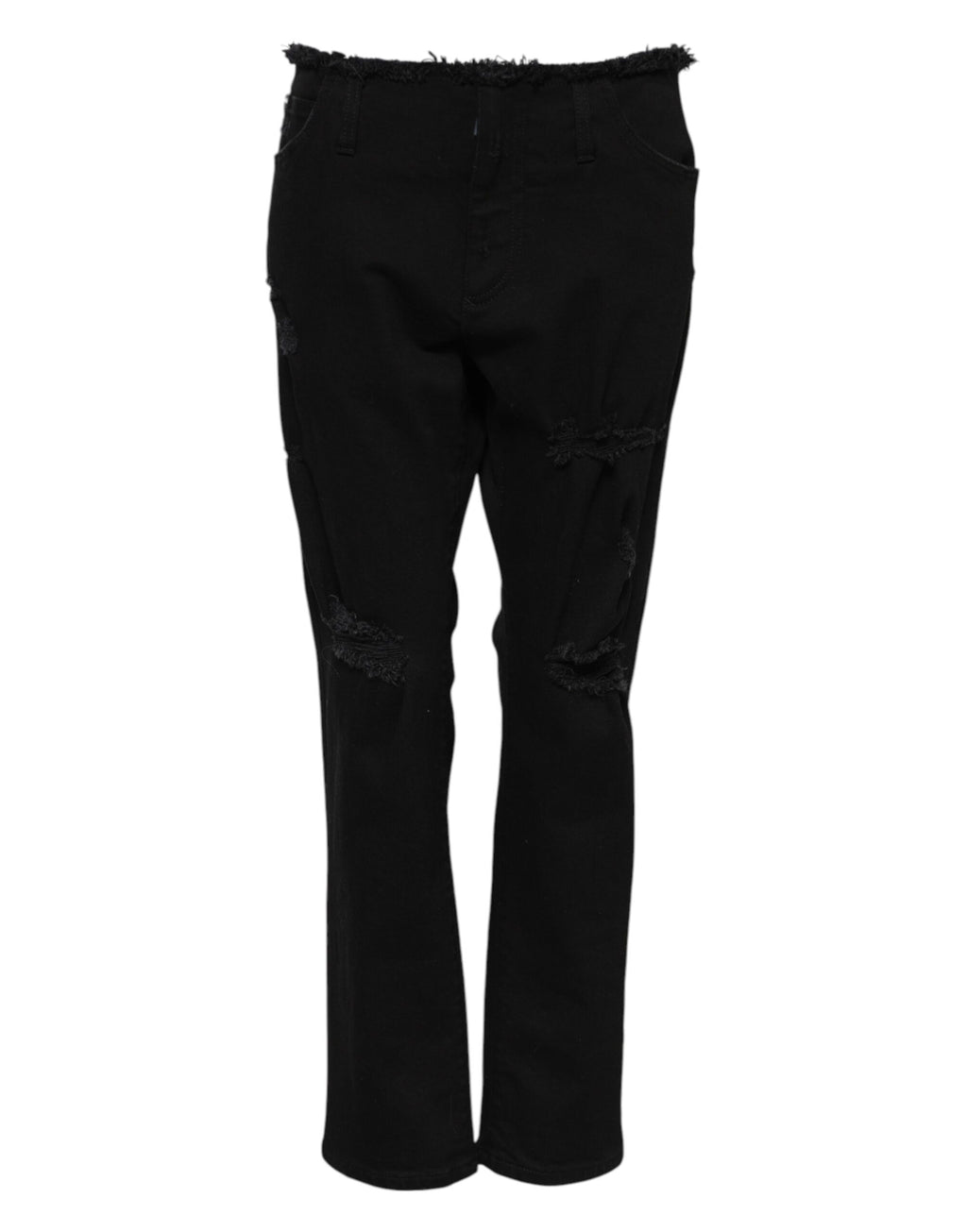 Jeans en denim noir Dolce & Gabbana, coupe évasée à taille moyenne, en coton, visible sur l’image.
