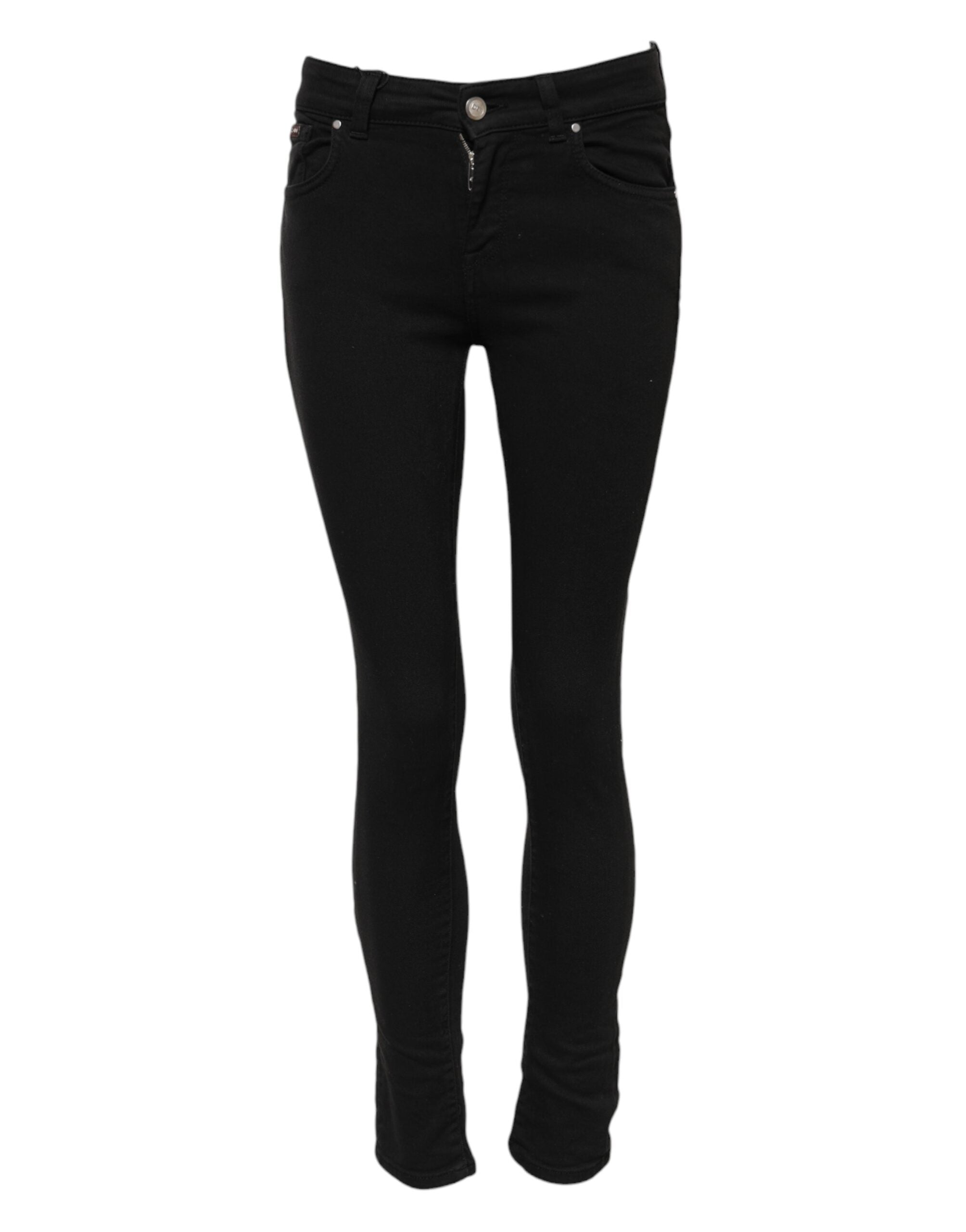 Jean skinny en coton noir de Dolce & Gabbana, coupe taille moyenne, denim ajusté et tendance, visible détails des coutures.
