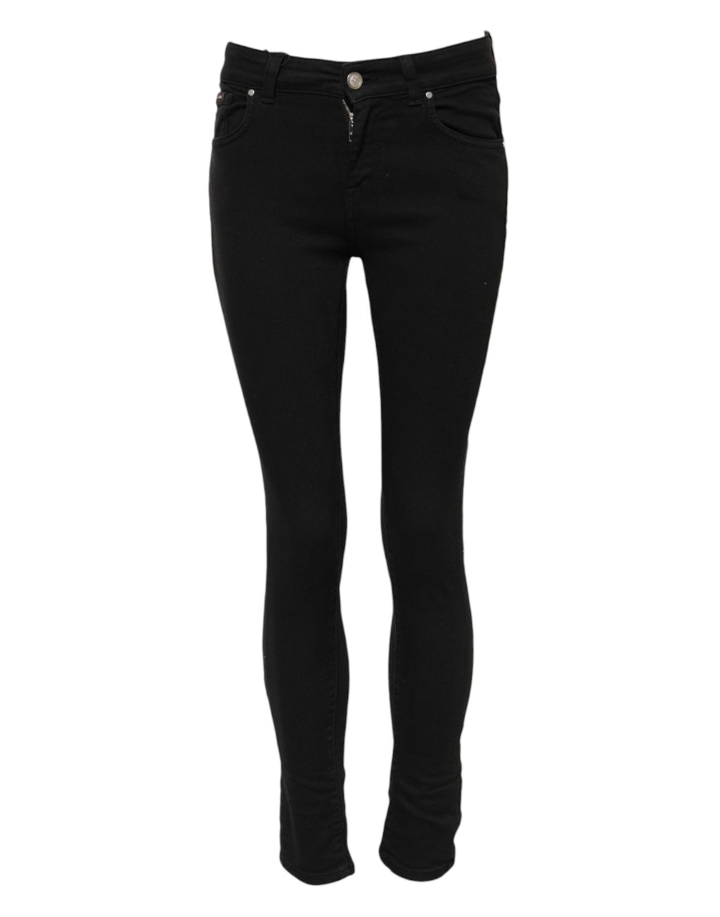 Jean skinny noir en coton Dolce & Gabbana, taille mi-haute, ajusté et tendance, visible sur l’image.