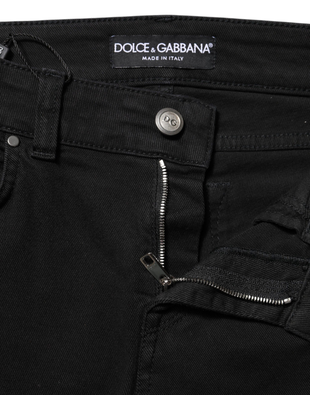 Jeans skinny en coton noir à taille mi-fesse de Dolce & Gabbana, denim ajusté et élégant.