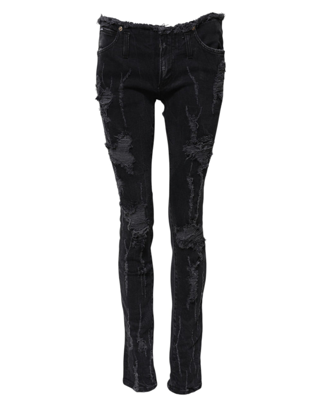 Jeans skinny en denim noir tâcheté en coton Dolce & Gabbana, déchirés et ajustés, visibles avec détails usés et finitions tendance.