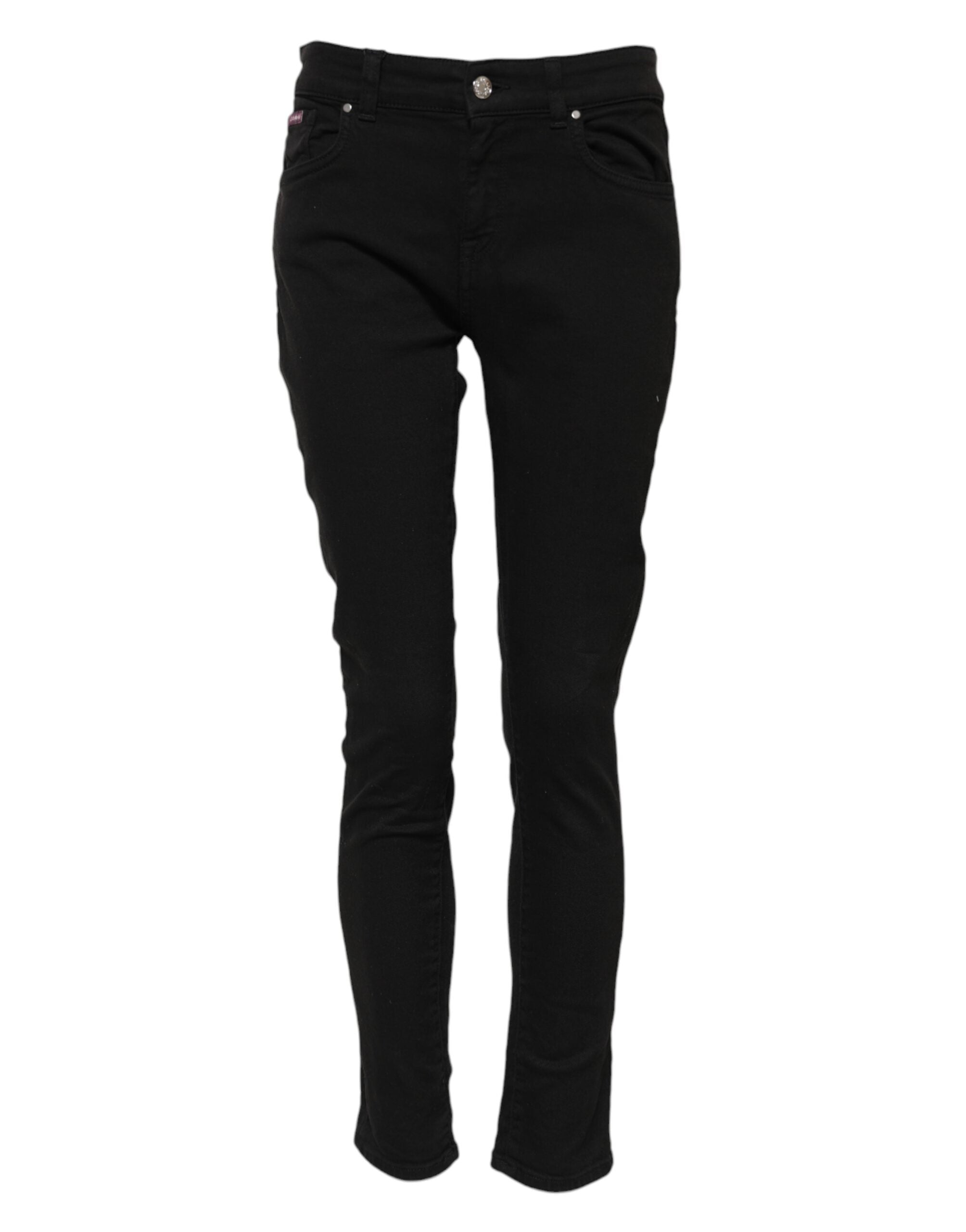 Jeans skinny en coton noir Dolce & Gabbana, taille mi-haute, denim ajusté, visible sur l'image.