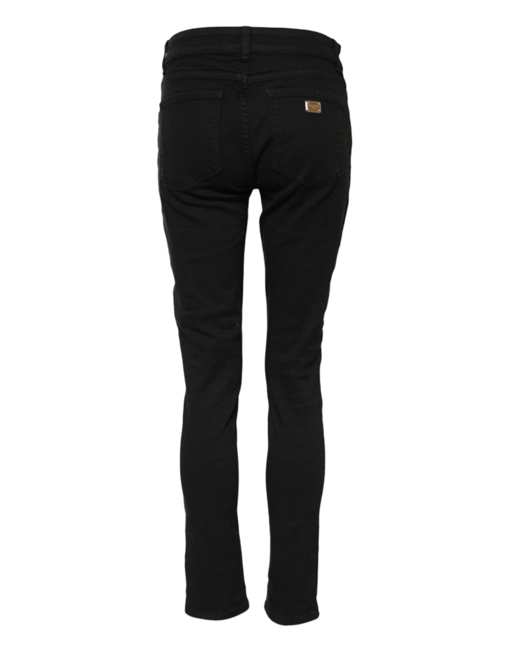 Jeans skinny noirs en coton Dolce & Gabbana avec logo, taille mi-hauteur, ajustés et tendance, visibles en gros plan.