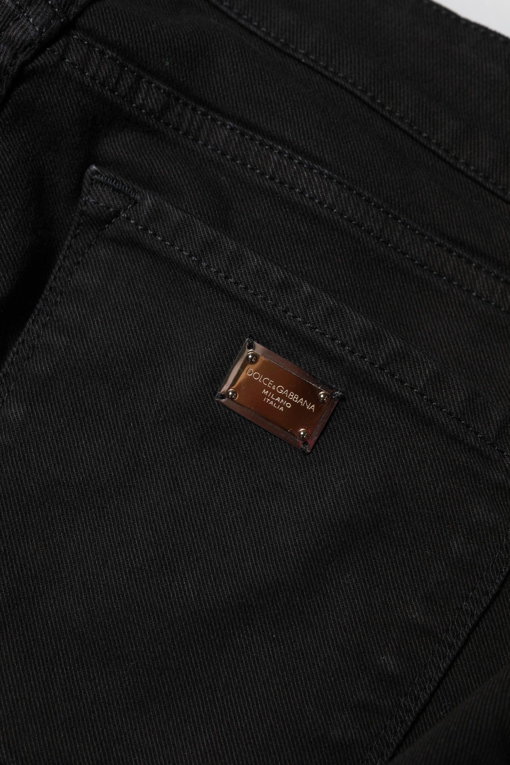 Jean skinny noir en denim en coton Dolce & Gabbana avec logo, taille mi-haute, ajusté et tendance.
