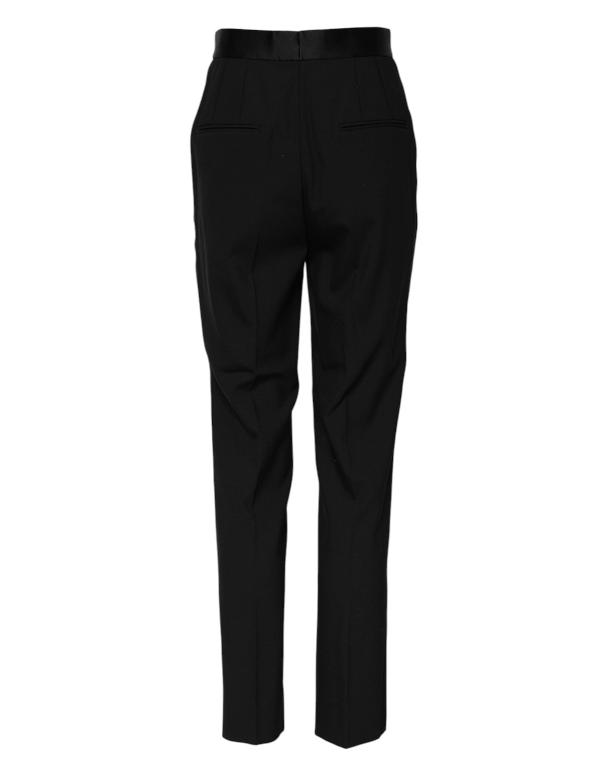 Pantalons en laine noire Dolce & Gabbana, coupe tapered à taille haute, détails élégants, vue de face.