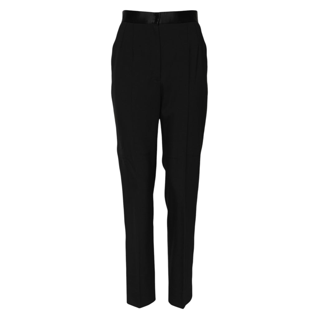 Pantalons en laine noire Dolce & Gabbana, coupe tapered, taille haute, vue de face sur un mannequin.