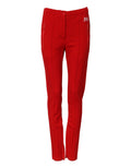 Pantalons rouges Dolce & Gabbana taille moyenne et coupe slim, détails en tissu élégant, vue de face sur le pantalon.