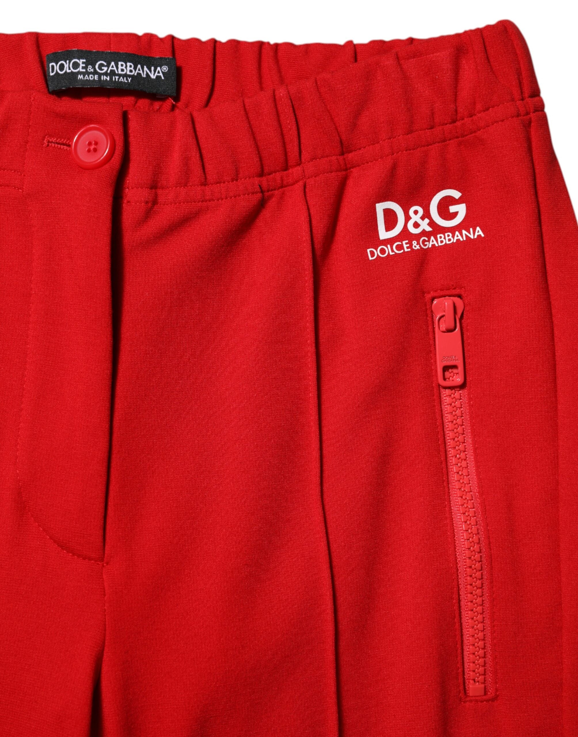 Pantalon slim rouge taille moyenne Dolce & Gabbana, coupe ajustée, en tissu doux, vue de devant.