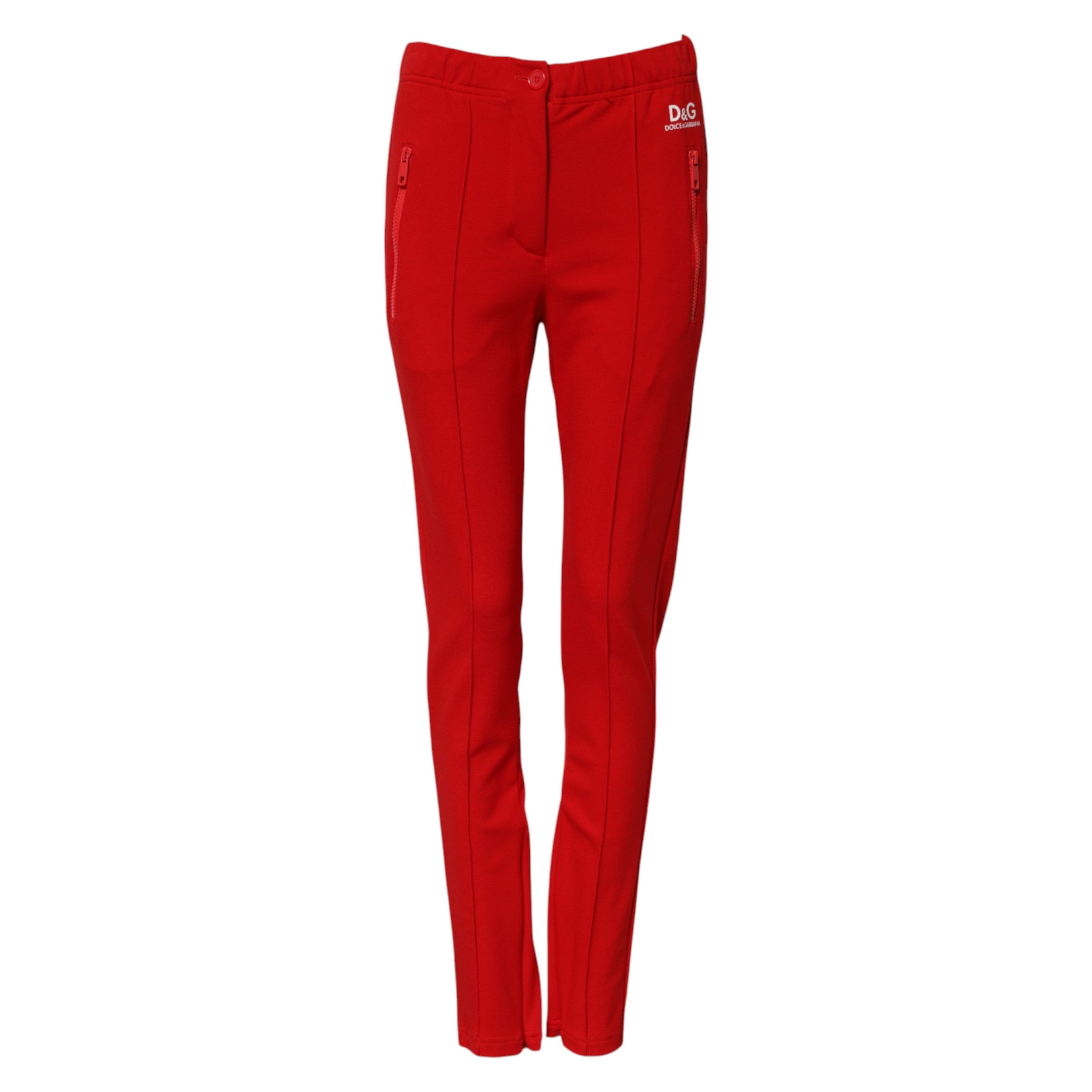 Pantalon rouge Dolce & Gabbana taille moyenne, coupe slim ajustée, en tissu élégant, vue de face.