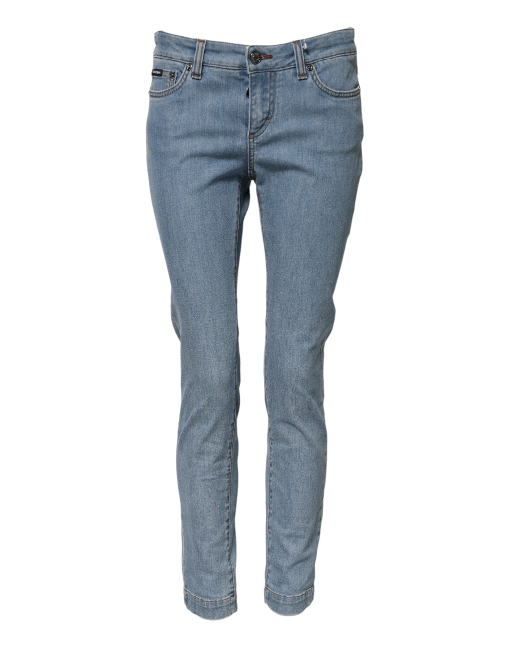 Jeans skinny en coton bleu Dolce & Gabbana PRETTY à taille moyenne, visible avec détails et coupe ajustée.