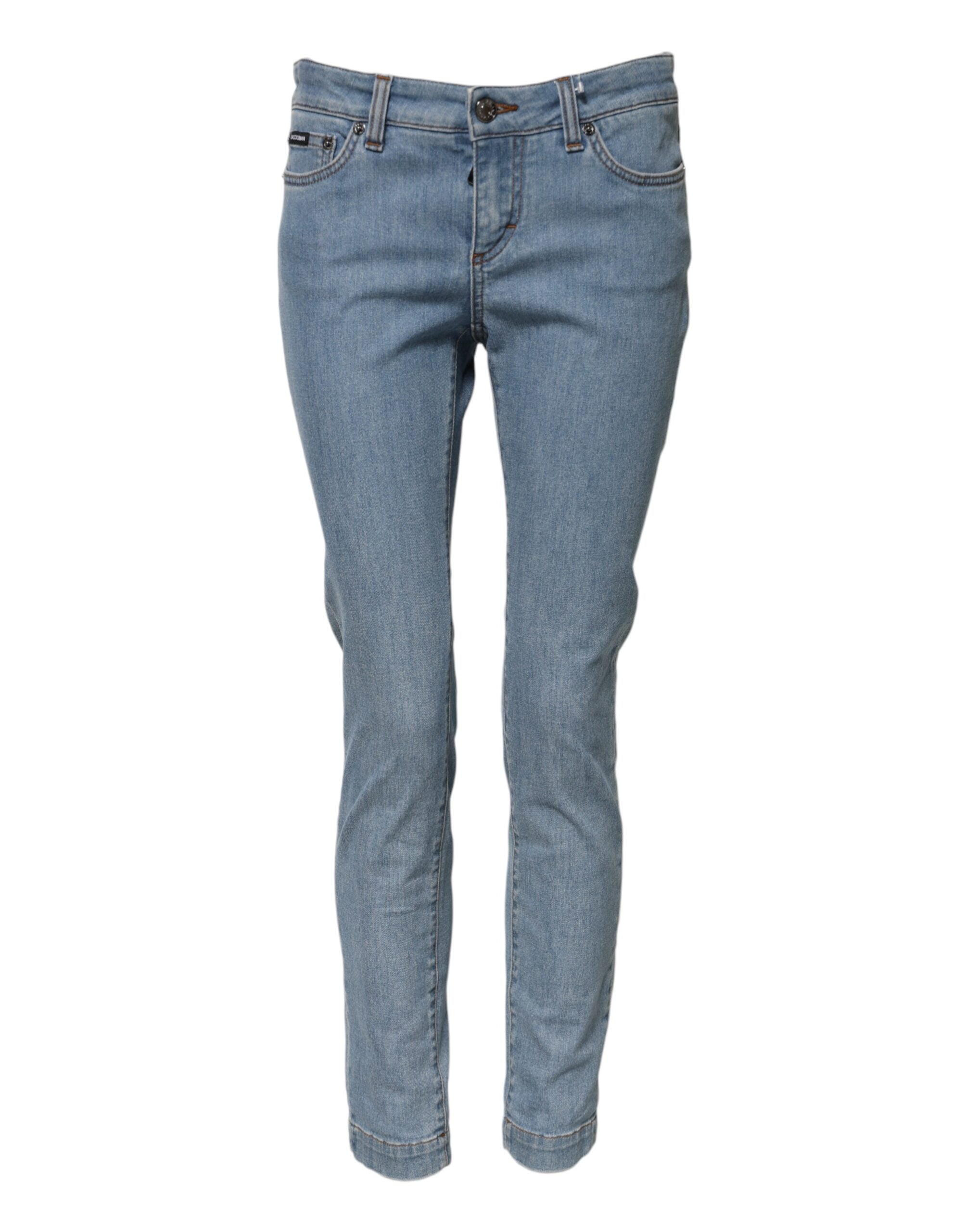 Jeans skinny en coton bleu Dolce & Gabbana PRETTY à taille moyenne, visible avec détails et coupe ajustée.