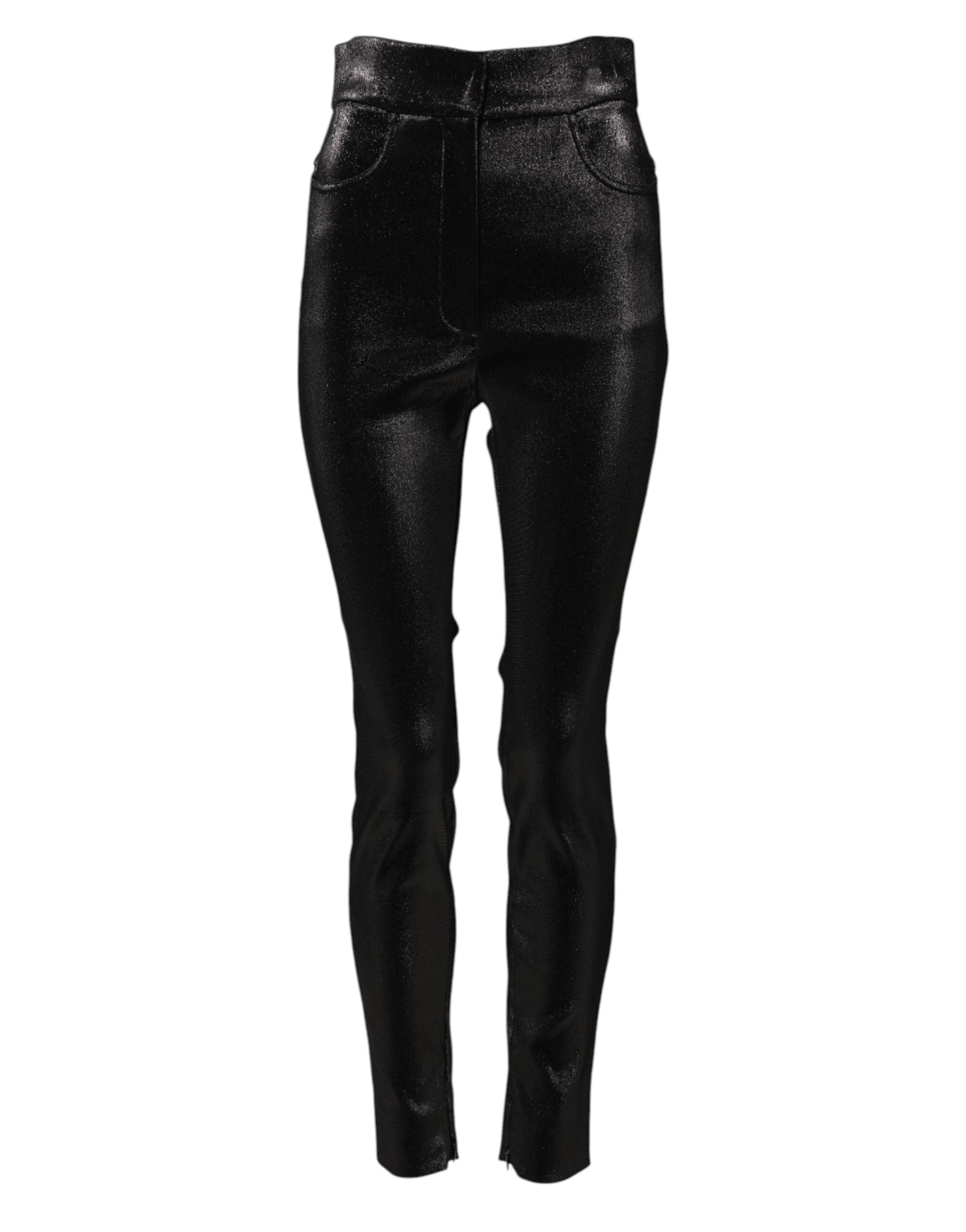 Pantalons slim en coton noir avec fil lurex de Dolce & Gabbana, finition étroite et tissu stretch pour un style élégant.