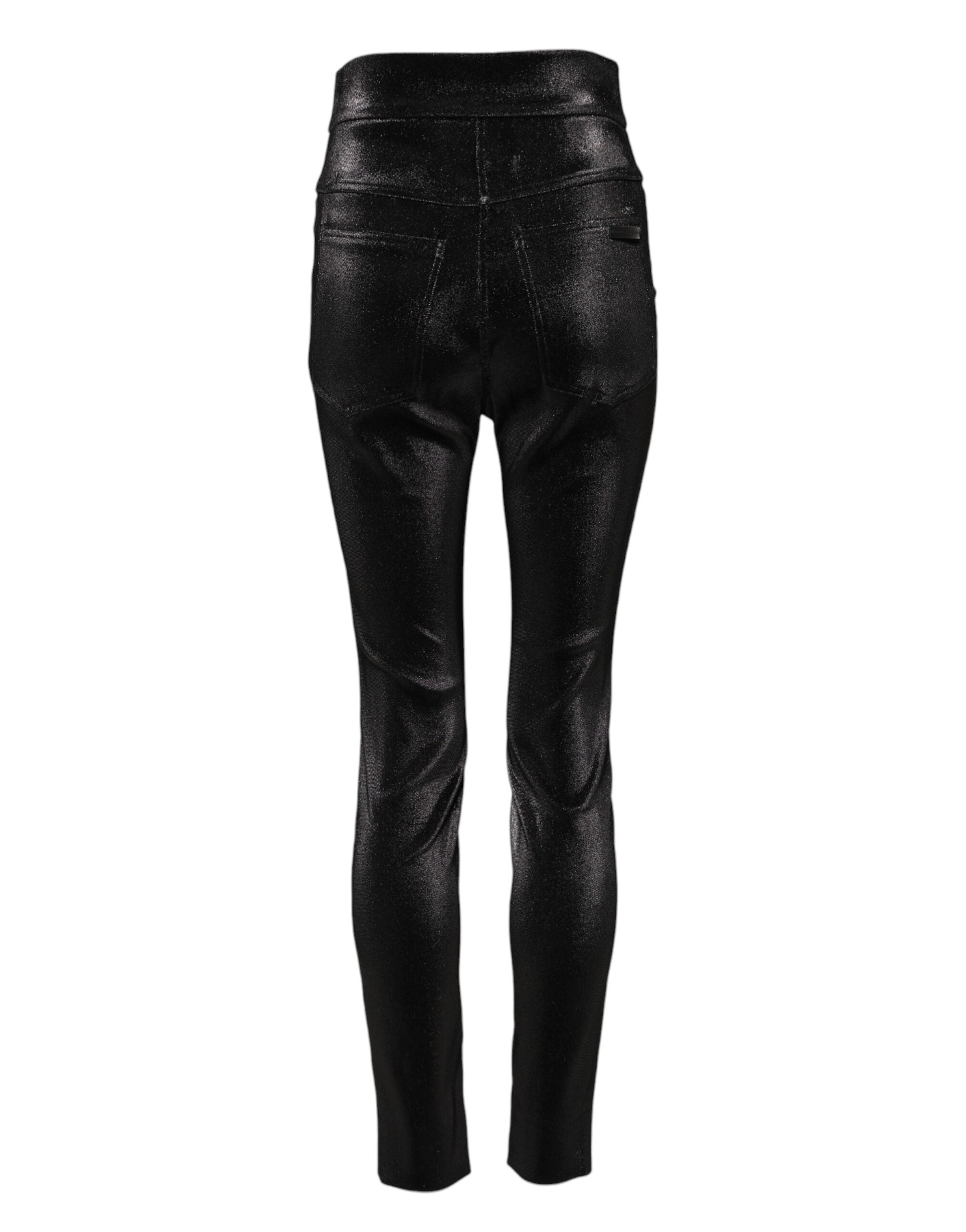 Pantalon skinny noir en coton extensible avec fil lurex de Dolce & Gabbana, ajusté et élégant, visible en détail.