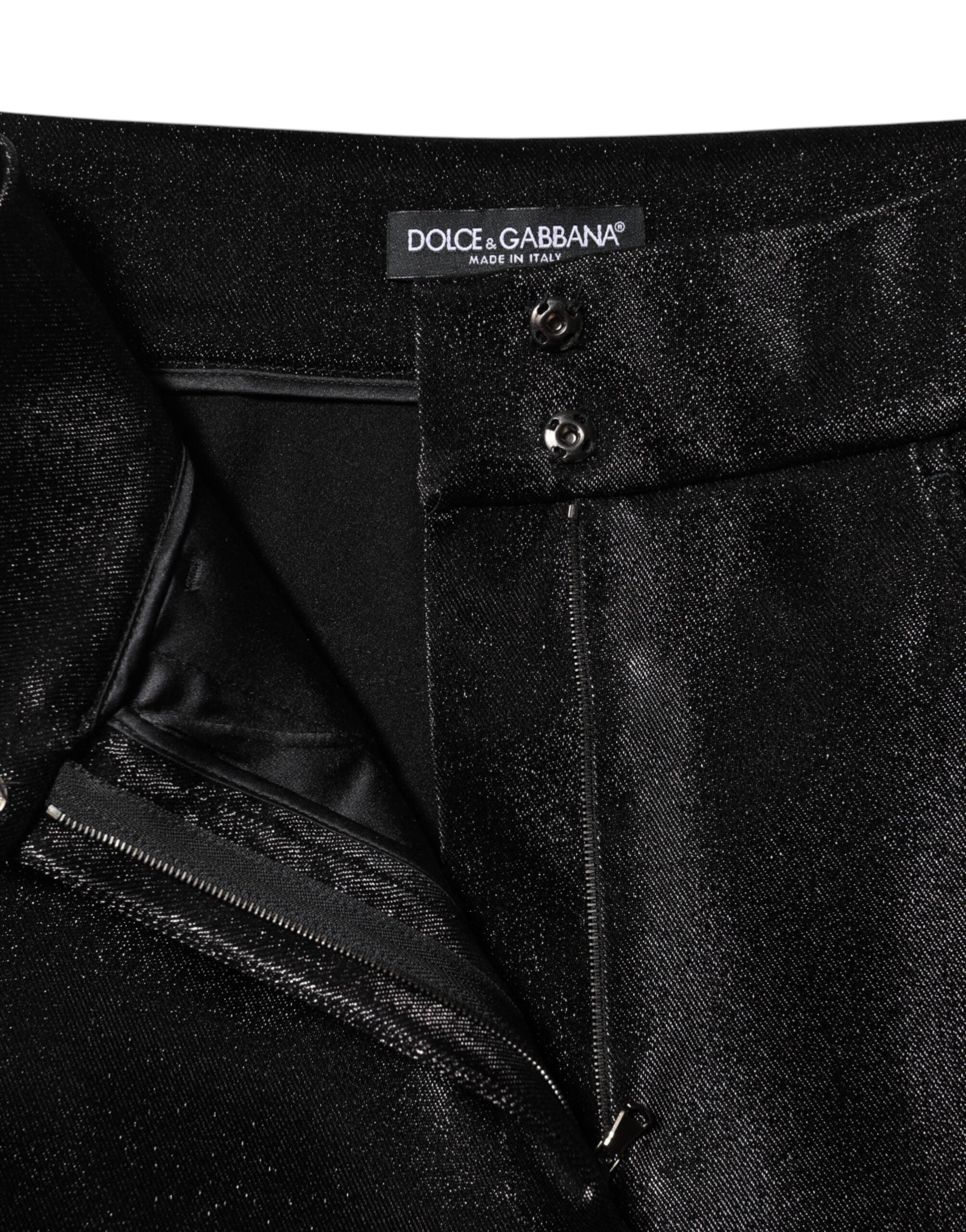 Pantalons skinny en coton stretch noir avec fil lurex Dolce & Gabbana, vue de face.