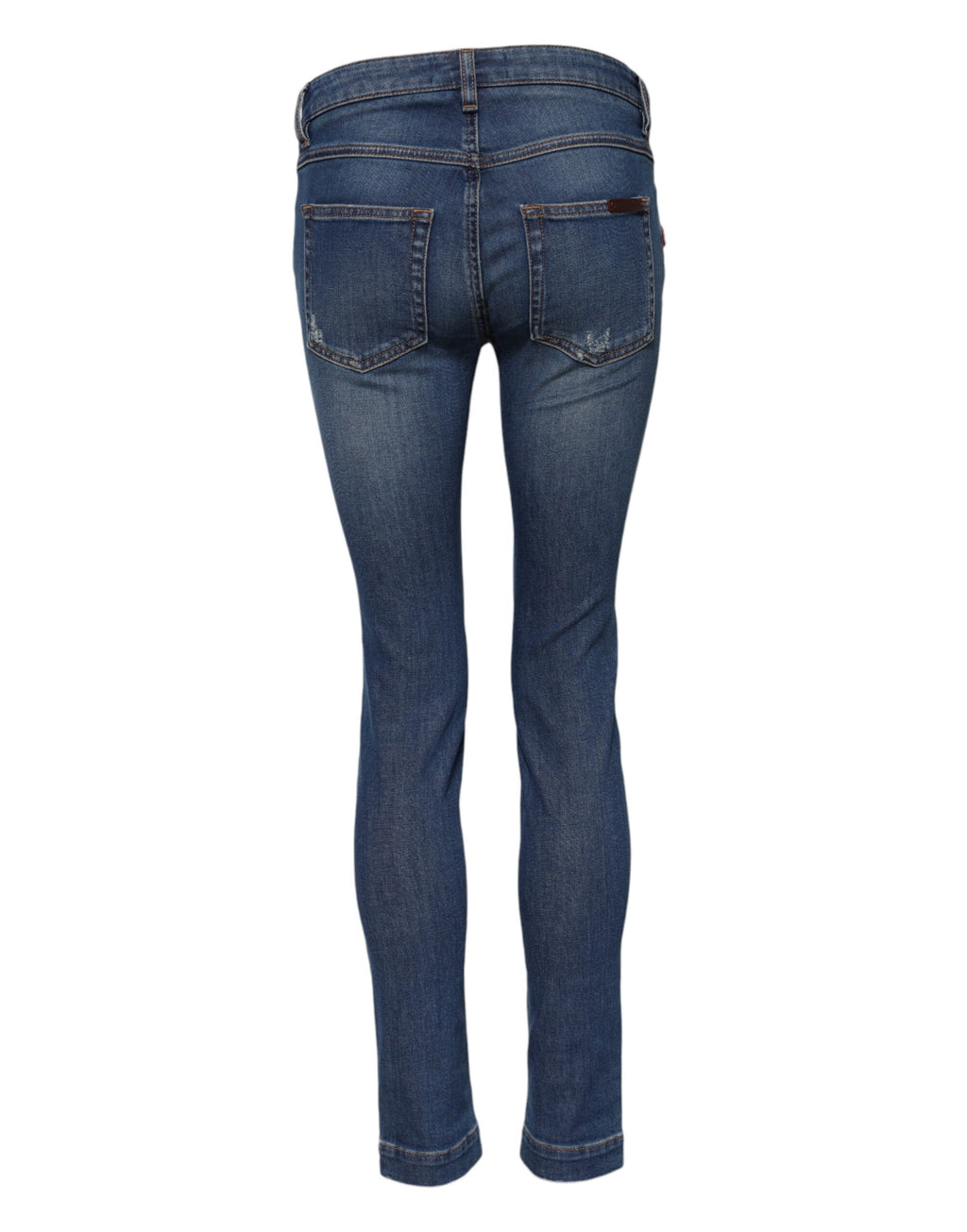Jeans en denim skinny bleu Dolce & Gabbana en coton à taille basse, vue de face.