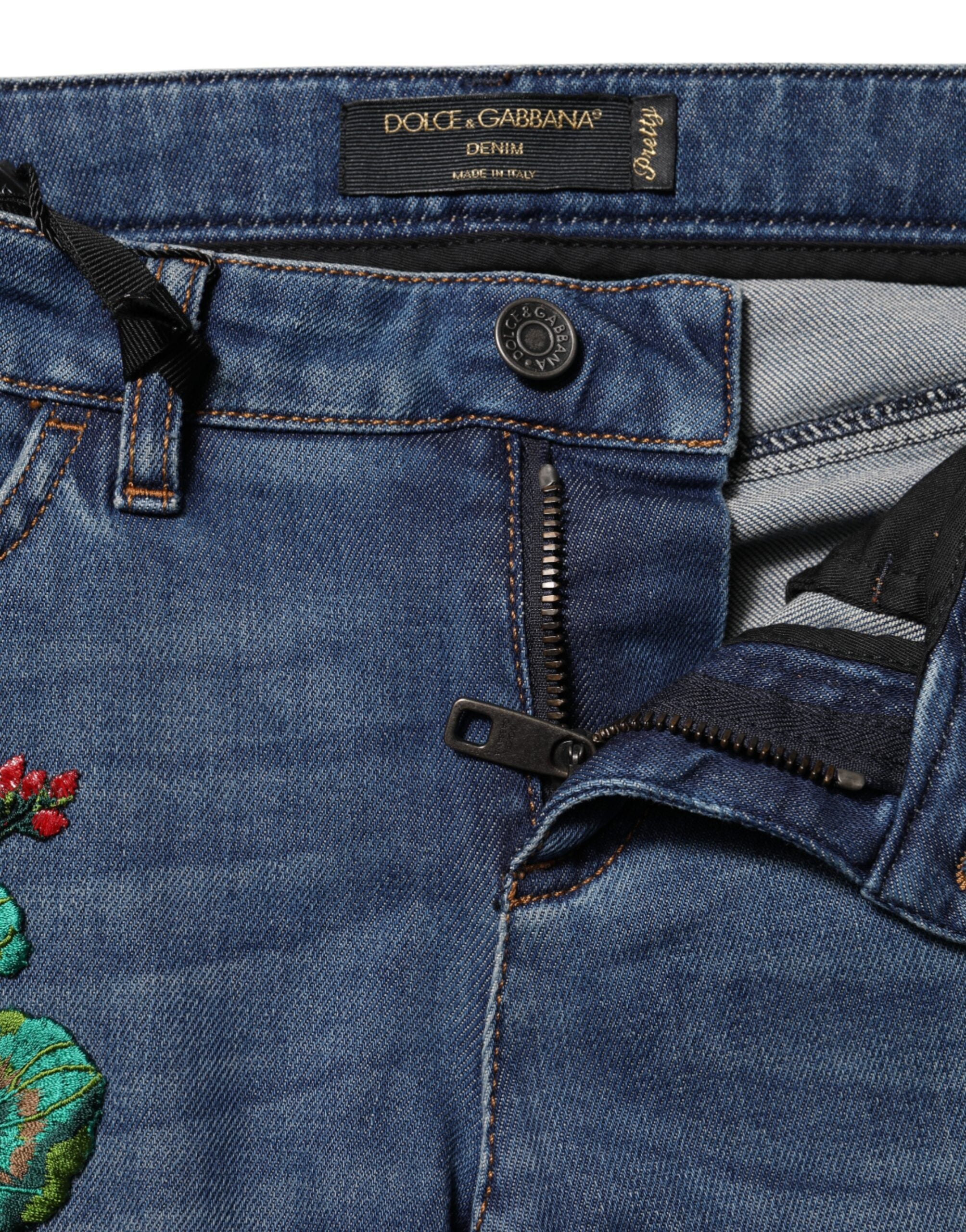 Jean skinny en denim coton bleu à taille basse de Dolce & Gabbana, coupe ajustée et moderne, visible sur l'image.
