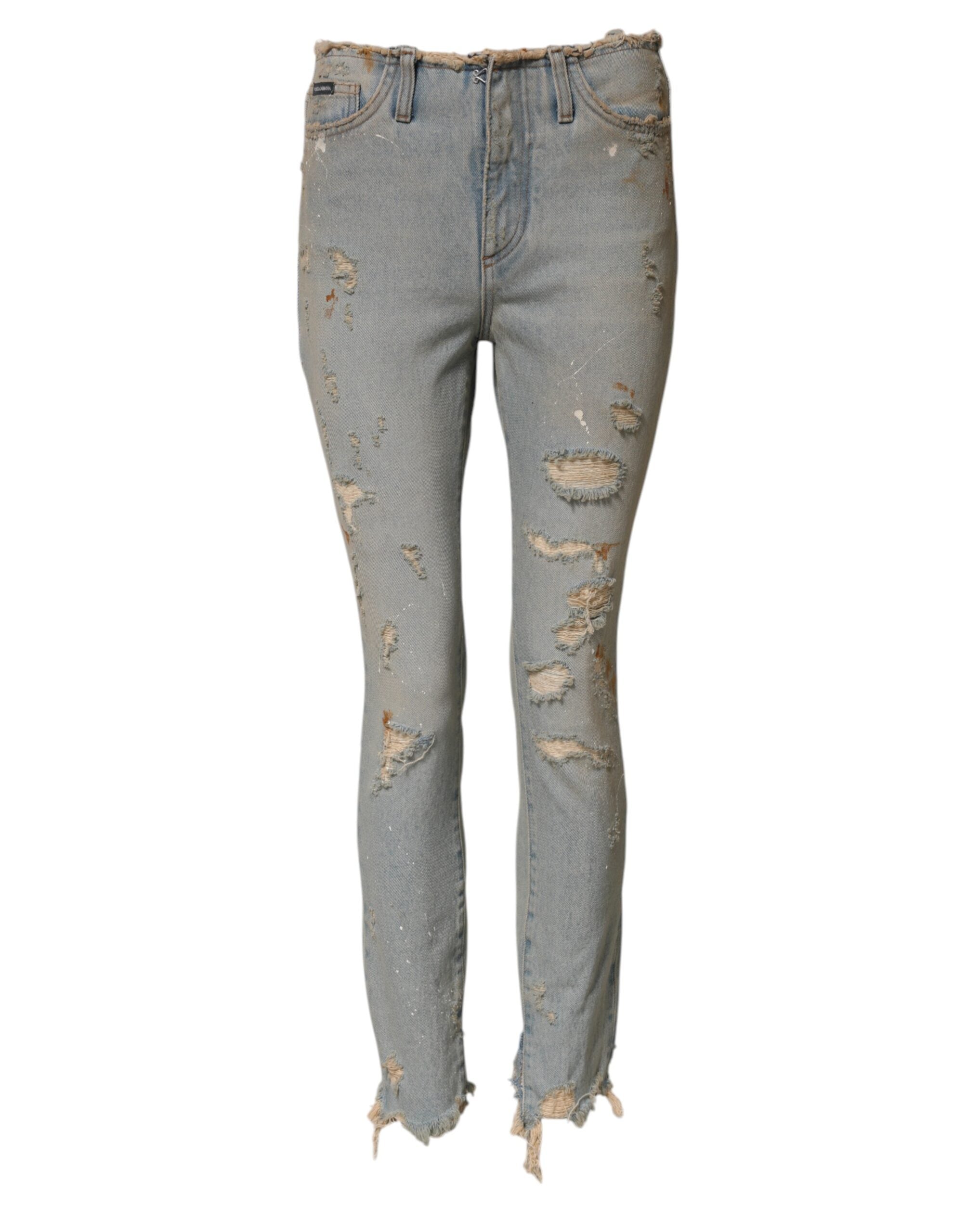 Jeans skinny en denim taille haute Dolce & Gabbana Light Blue, coupe ajustée et détails classiques, vue de face.