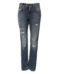 Jeans boyfriend en coton bleu de Dolce & Gabbana avec déchirures et style décontracté, visibles sur l'image.