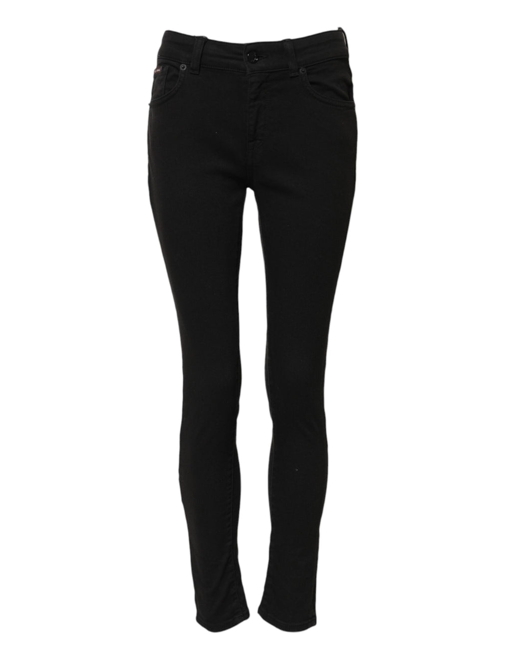 Jeans skinny en coton noir Dolce & Gabbana, taille mi-haute, coupe ajustée et moderne, visible sur le modèle.