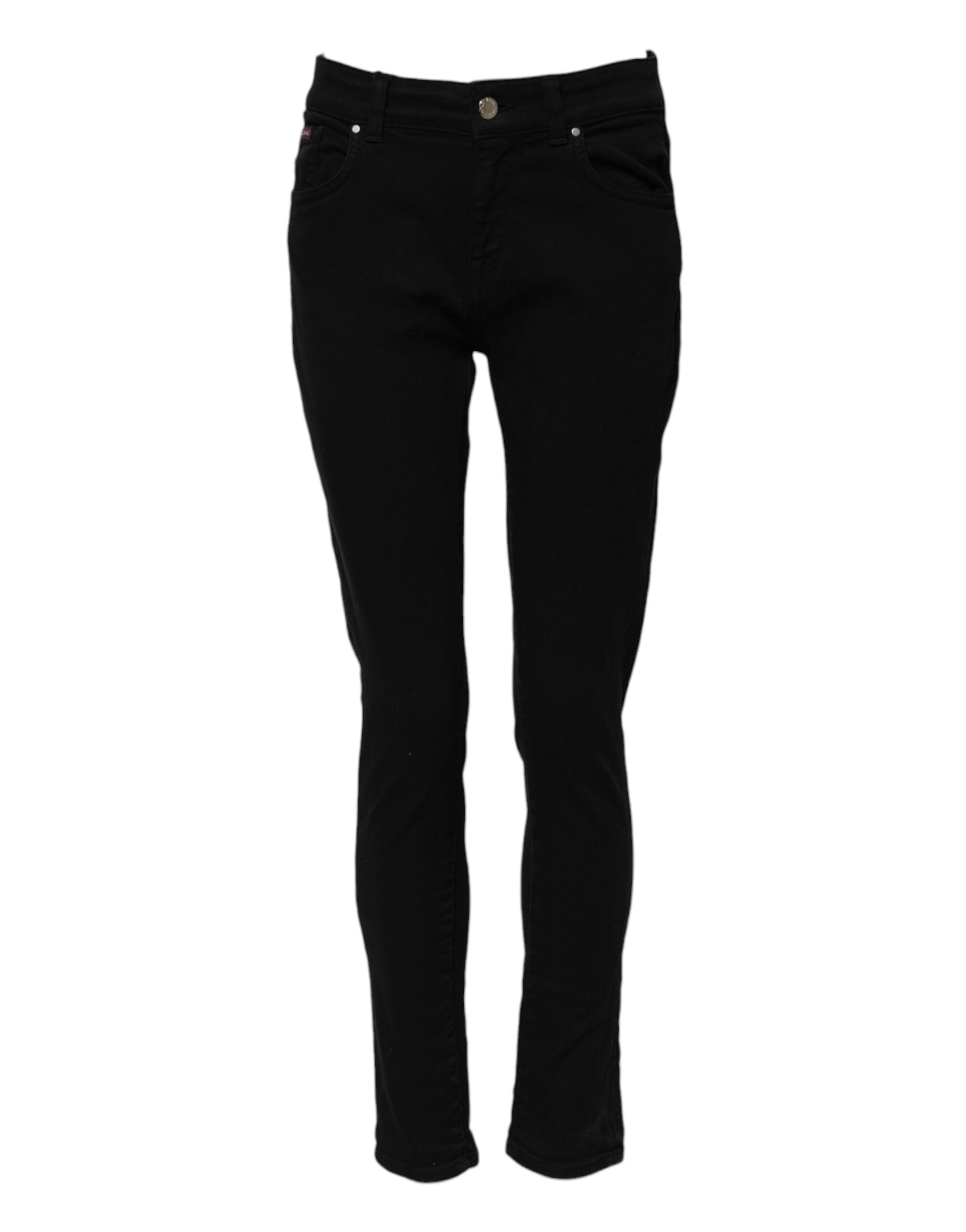 Jeans skinny en coton noir Dolce & Gabbana avec logo, taille mi-hauteur, style denim ajusté et tendance.
