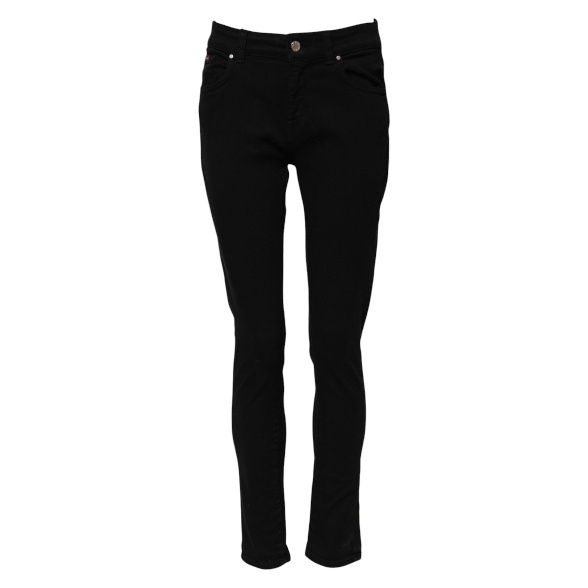 Jeans skinny en coton noir Dolce & Gabbana avec logo, taille mi-haute, coupe ajustée et style denim.