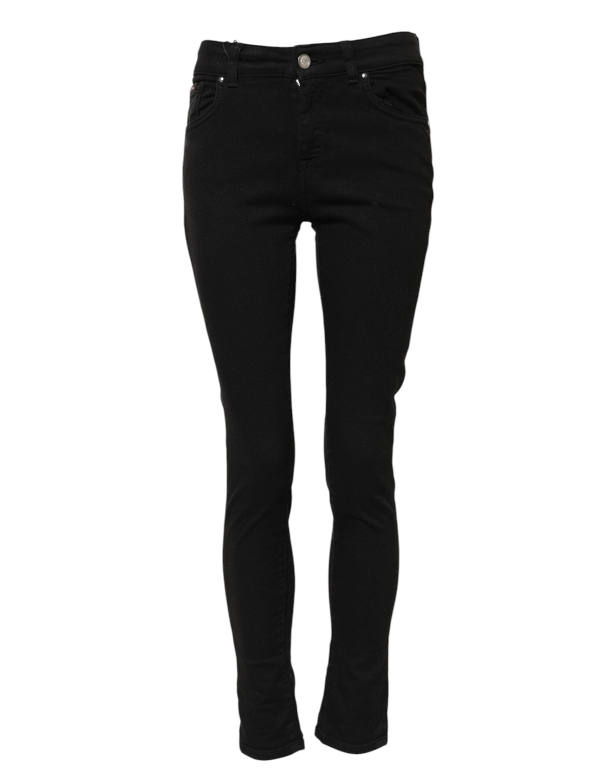 Jeans skinny noirs en coton de Dolce & Gabbana, coupe mi-haute, avec détails modernes et finition élégante.