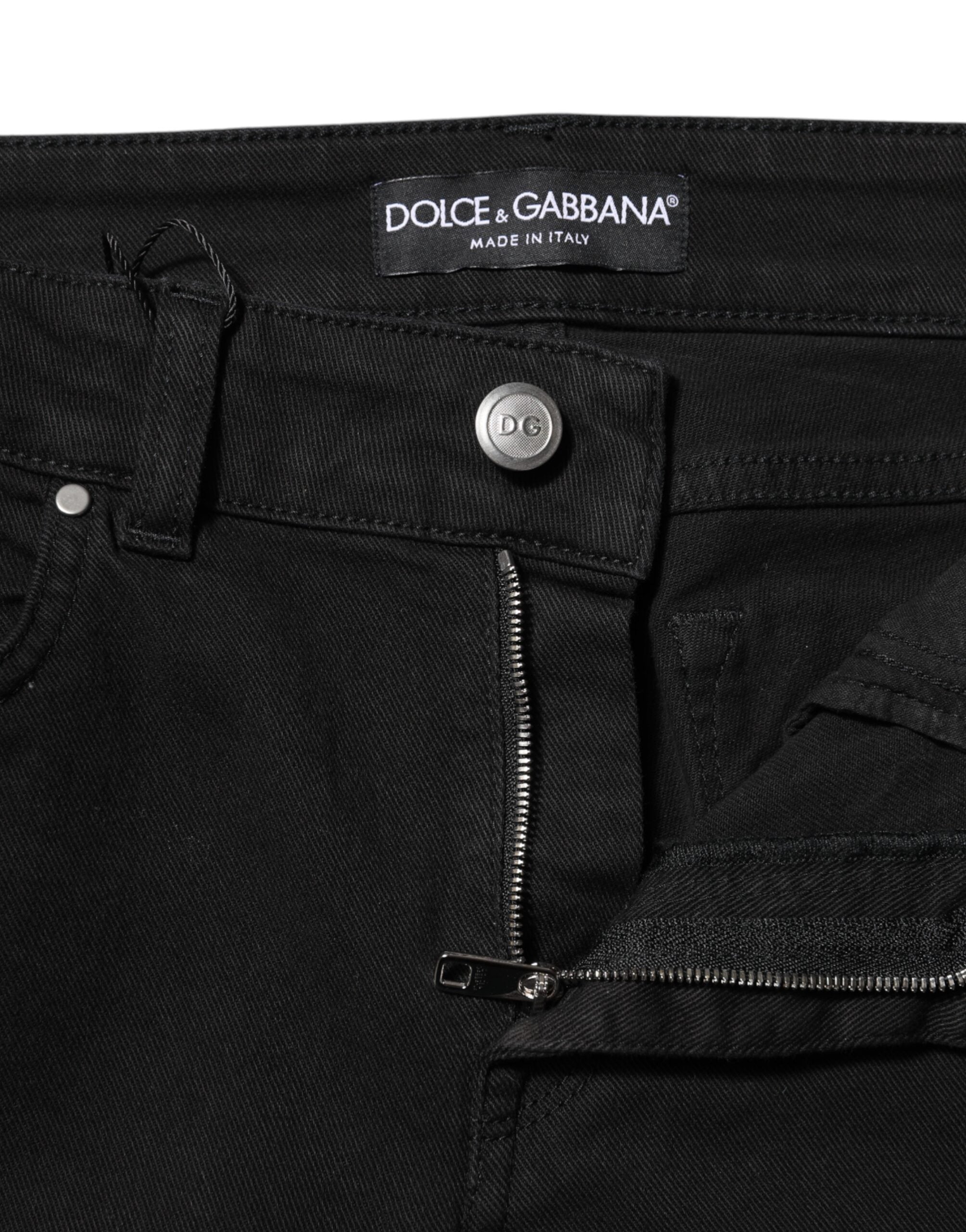 Jeans skinny en coton noir Dolce & Gabbana avec taille mi-haute, détails en denim, visible en image 8061932.
