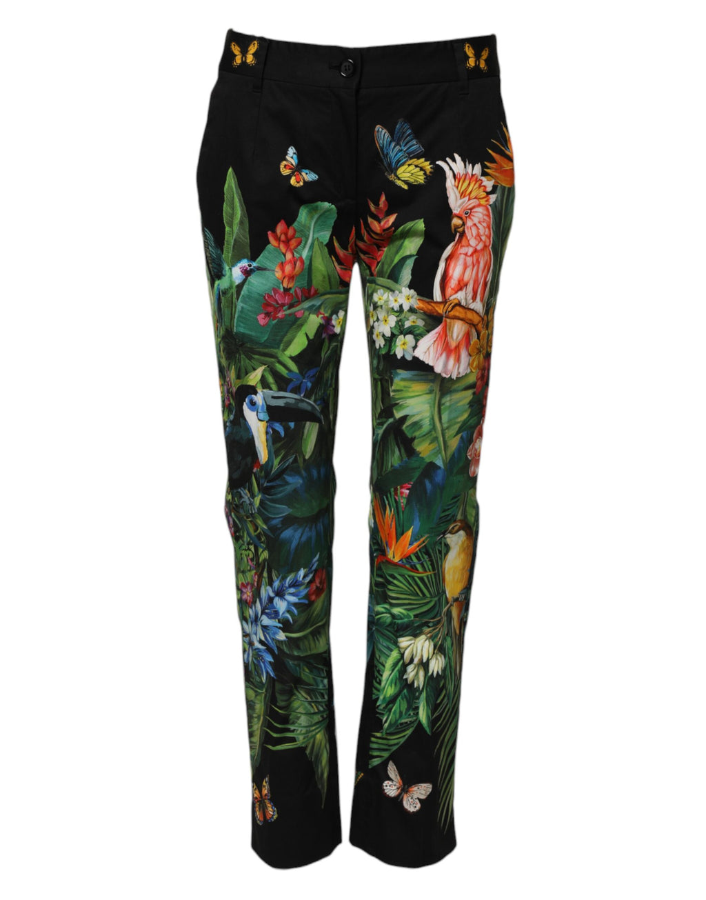 Pantalon noir en coton tropical de Dolce & Gabbana, coupe mi-haute, avec détails élégants et tissu léger.