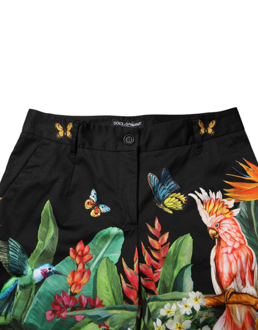 Pantalon noir en coton tropical de Dolce & Gabbana, coupe mi-hauteur, avec détails de style élégant et confort.