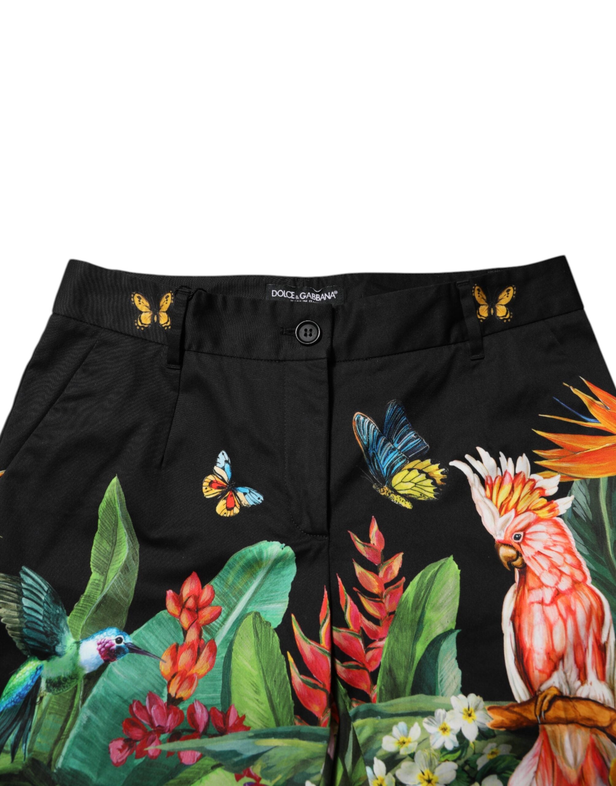 Pantalon noir en coton tropical de Dolce & Gabbana, coupe mi-hauteur, avec détails de style élégant et confort.