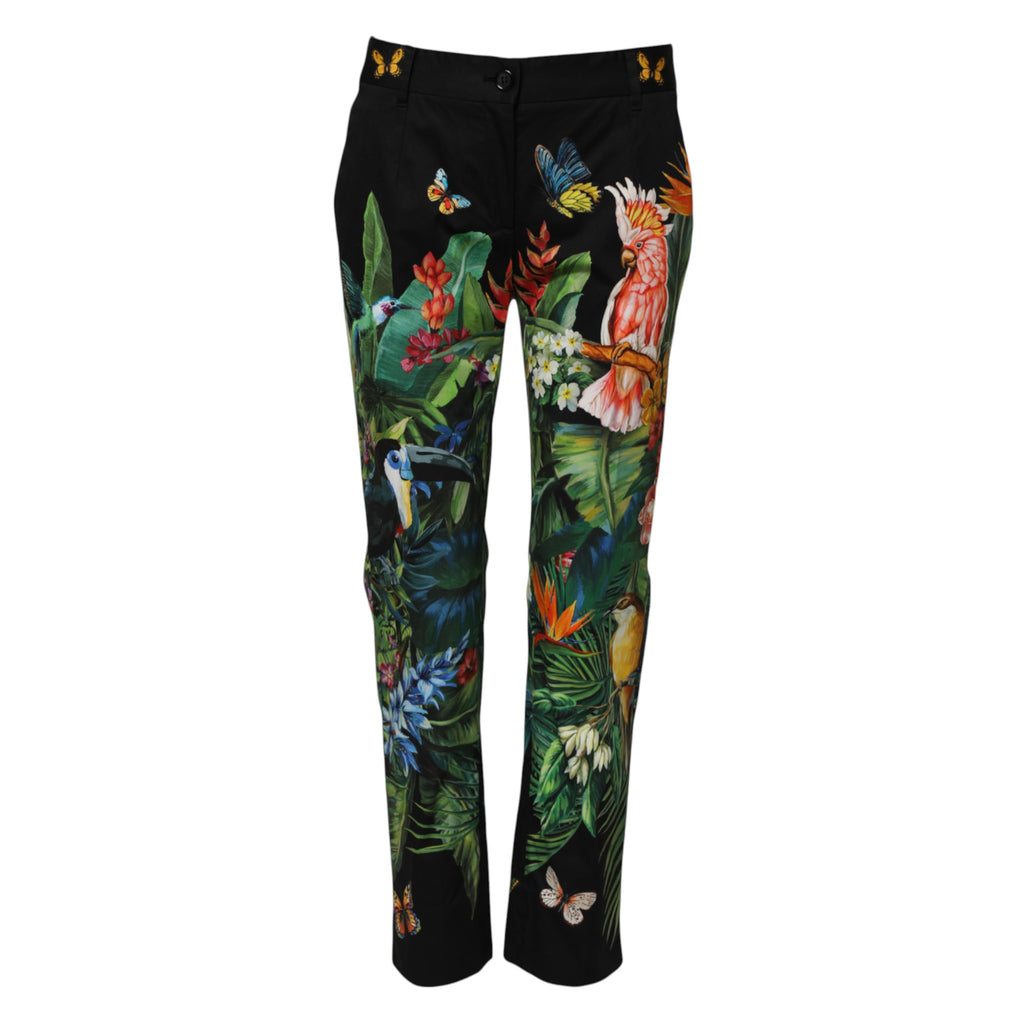 Pantalons noirs en coton tropical de Dolce & Gabbana, mi-hauteur, avec coupe élégante et détails de style sophistiqué.