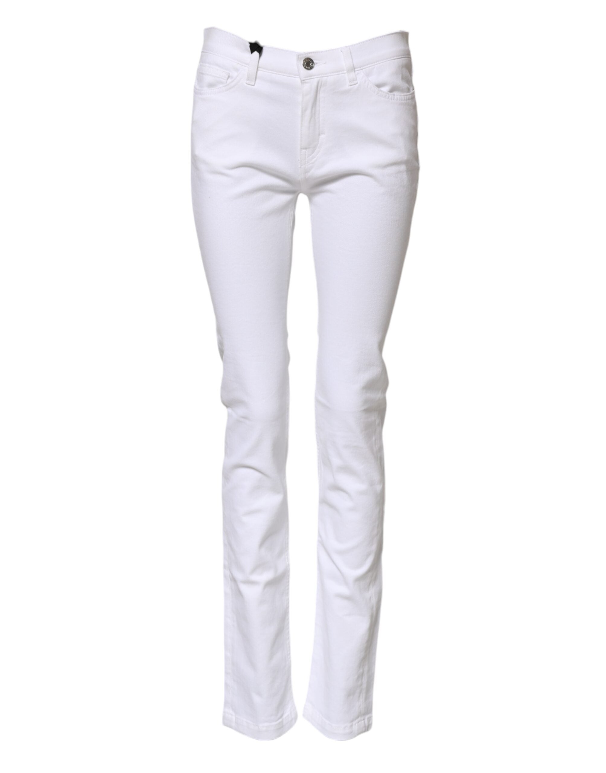 Jeans skinny blancs Dolce & Gabbana GRACE taille moyenne, en denim moulant et tendance, visible en gros plan.