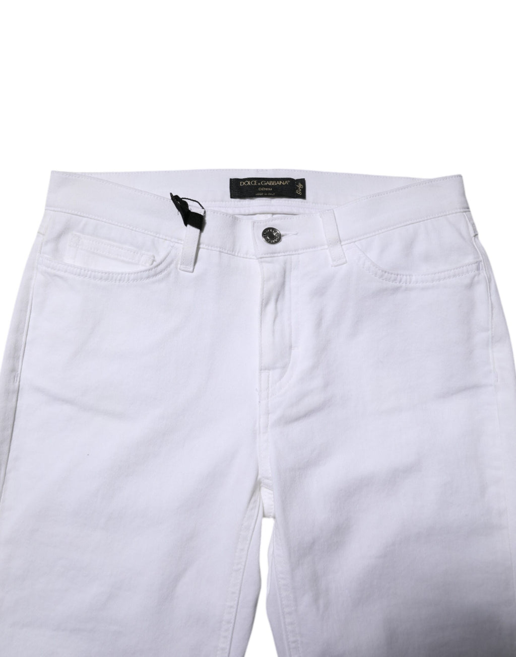 Jeans skinny blanc à taille moyenne Dolce & Gabbana GRACE, denim moulant et élégant, visibles en détail dans l'image.
