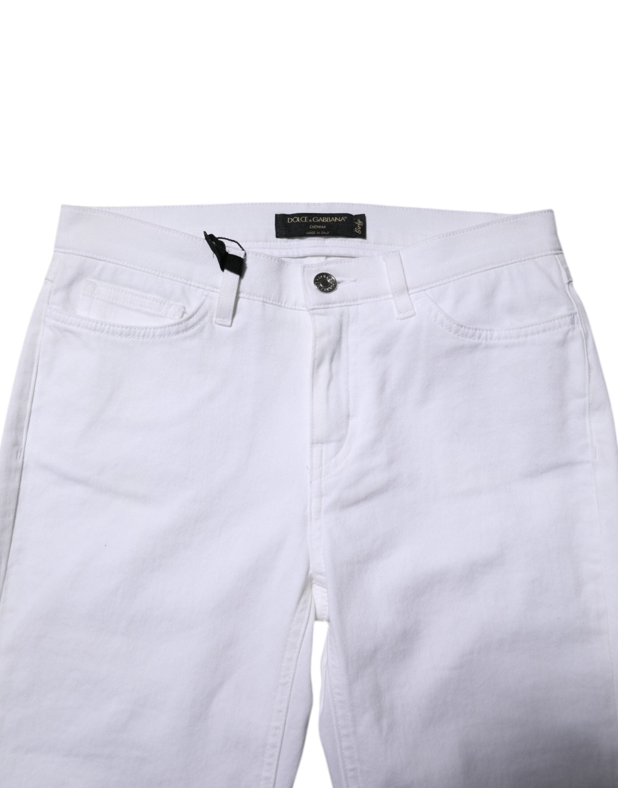 Jeans skinny blanc à taille moyenne Dolce & Gabbana GRACE, denim moulant et élégant, visibles en détail dans l'image.
