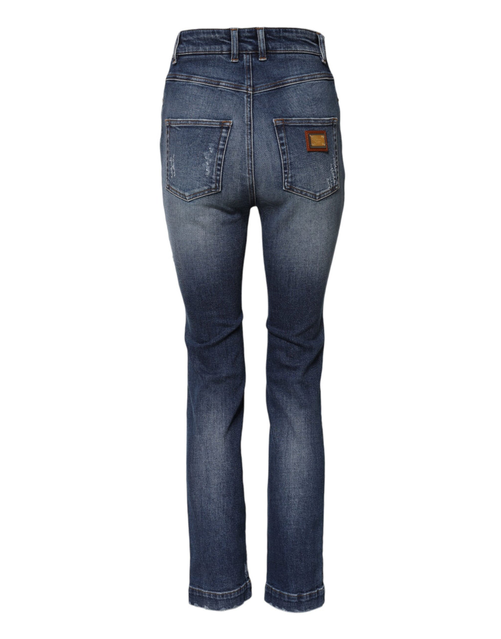 Jean en denim Dolce & Gabbana ornés de strass bleus et embellissements en strass, vue de face.