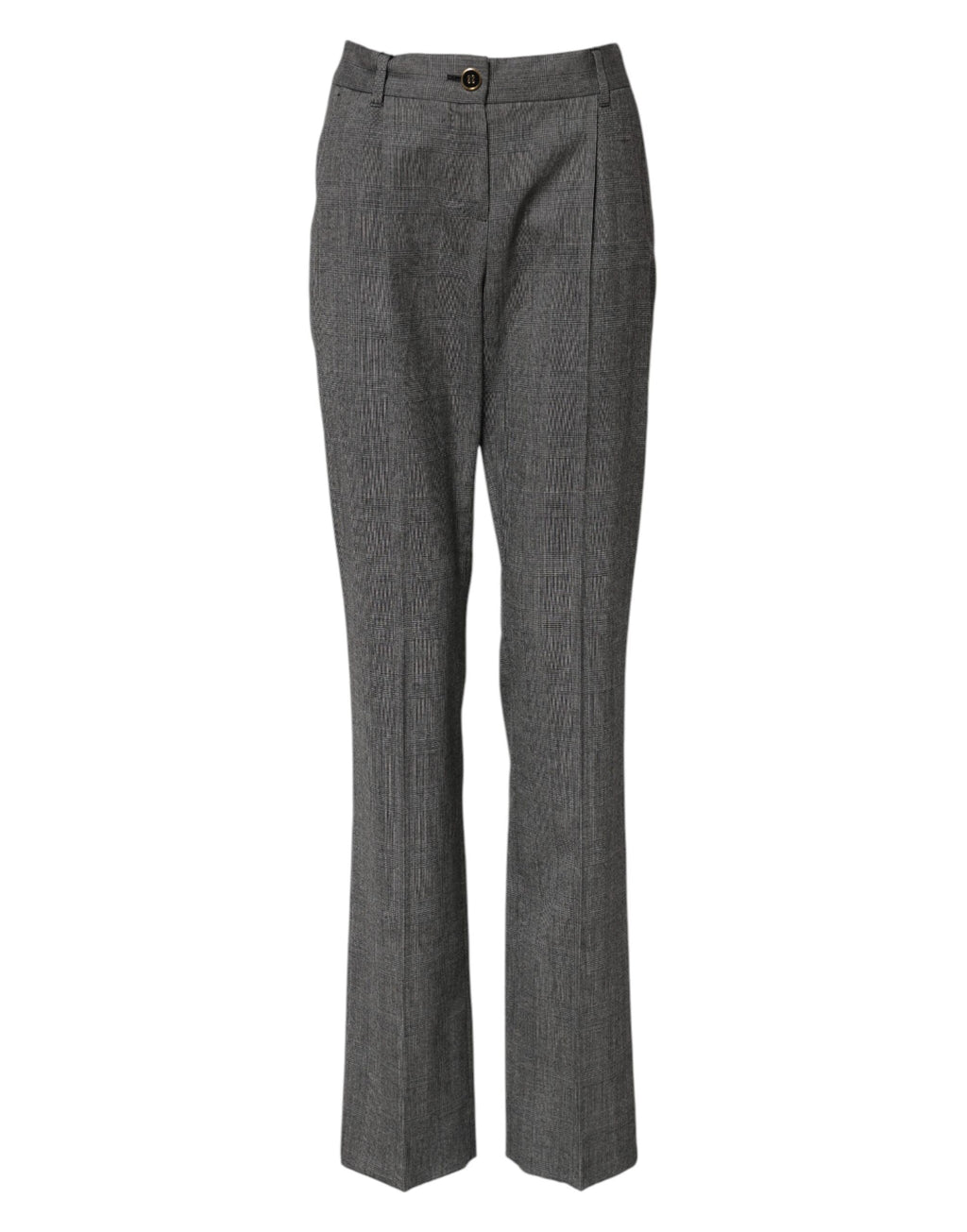 Pantalon à carreaux gris à taille haute et jambes évasées de la marque Dolce & Gabbana, vue de face.