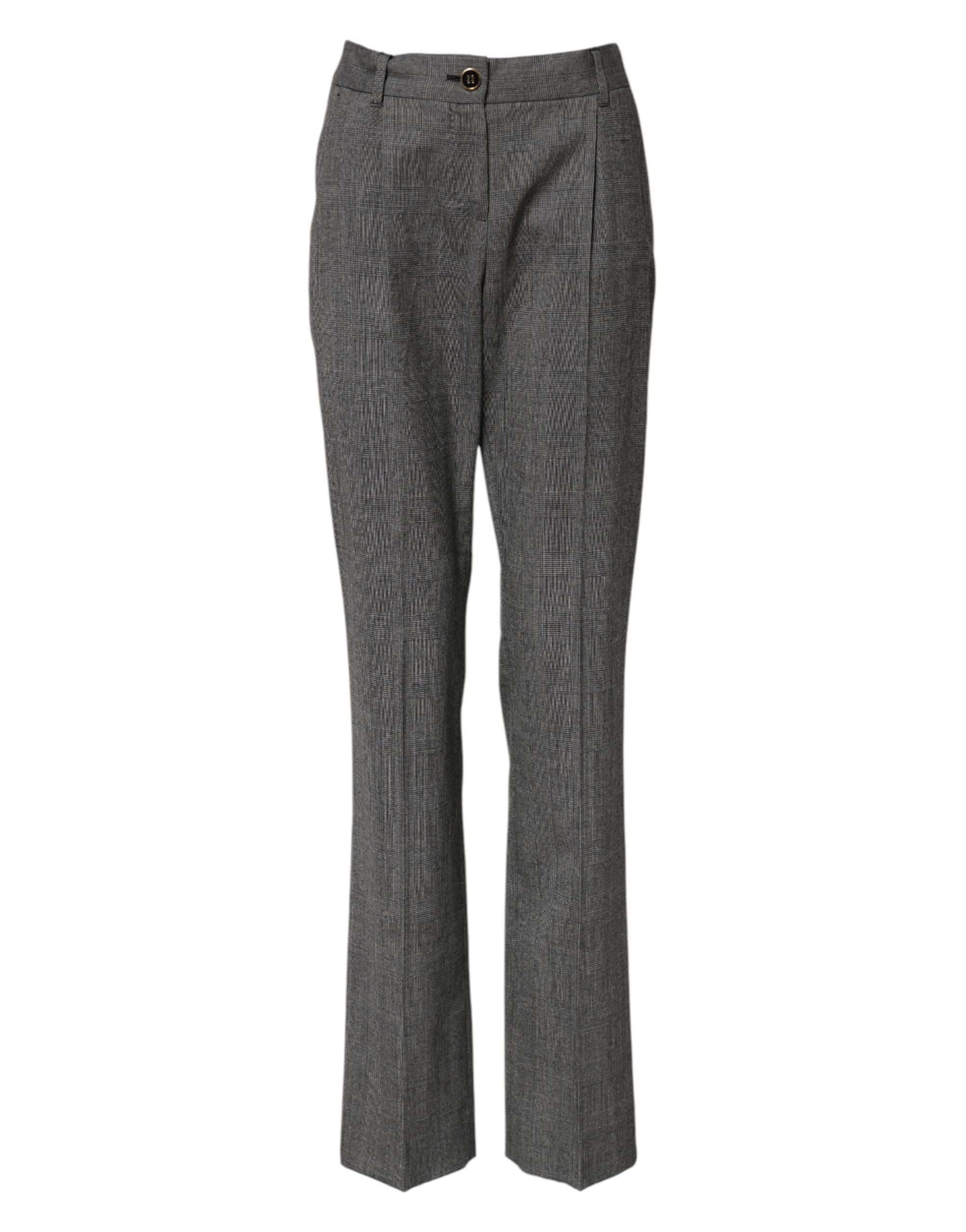 Pantalon à carreaux gris à taille haute et jambes évasées de la marque Dolce & Gabbana, vue de face.
