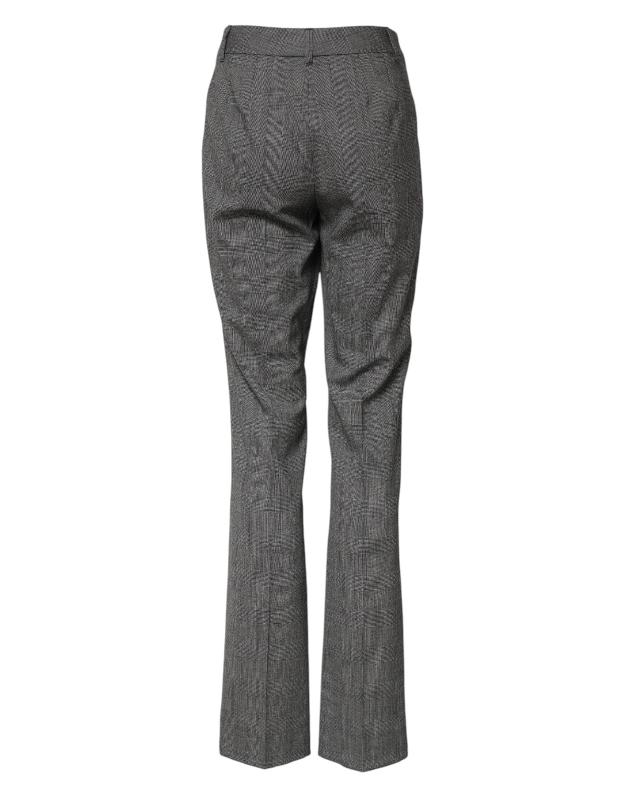 Pantalons à carreaux gris à taille haute et jambes évasées de la marque Dolce & Gabbana, vue de face.