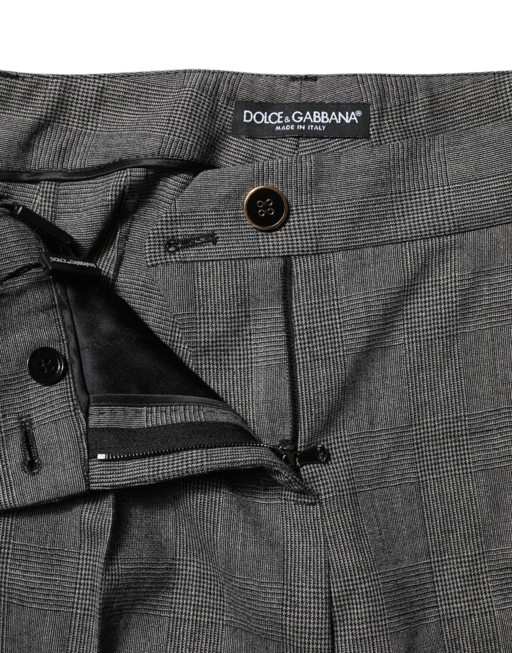 Pantalons évasés à taille haute Dolce & Gabbana à carreaux gris, style élégant et tendance.