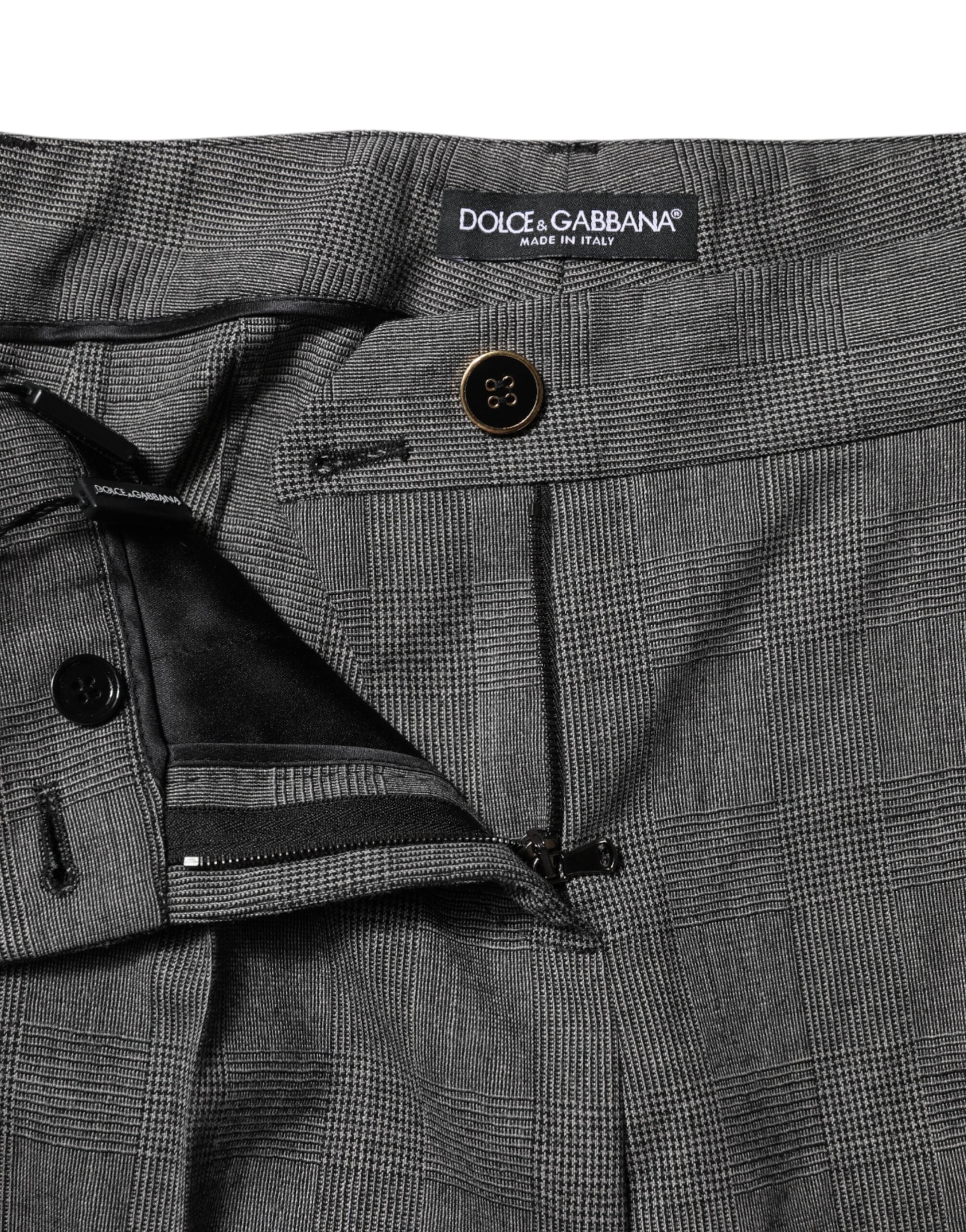 Pantalons évasés à taille haute Dolce & Gabbana à carreaux gris, style élégant et tendance.
