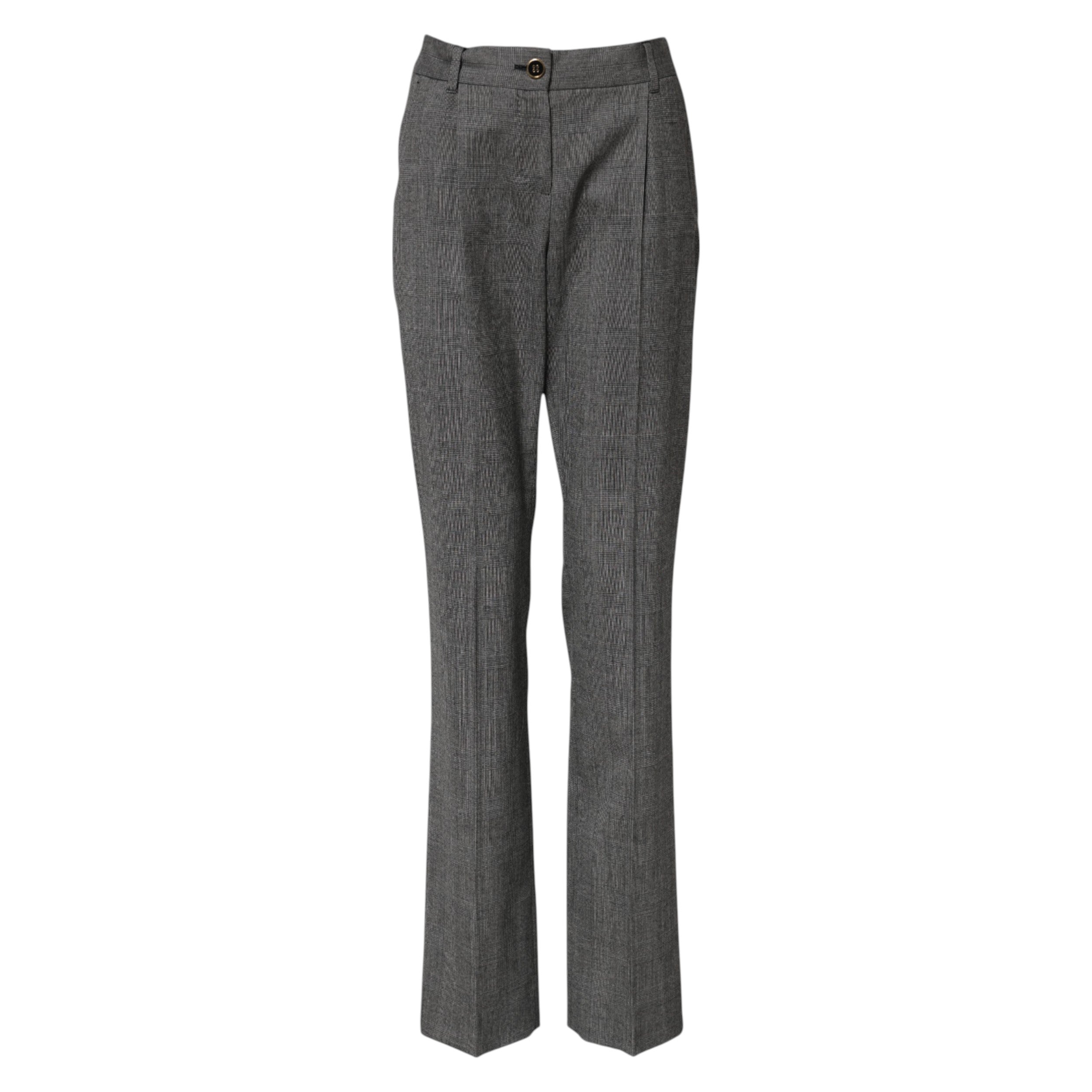 Pantalon à carreaux gris à taille haute et coupe évasée de Dolce & Gabbana, mode élégante et tendance.