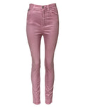 Jeans skinny en denim rose à taille haute Dolce & Gabbana, style élégant et moderne, visible avec détails en denim.