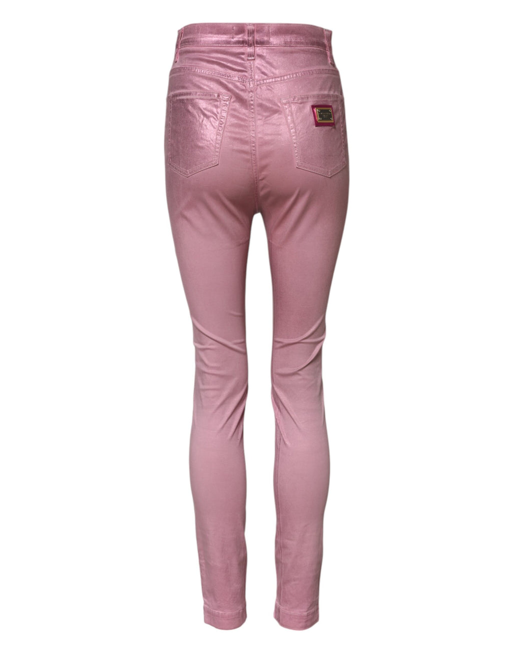 Jeans skinny taille haute rose Dolce & Gabbana Grace en denim, visible en gros plan sur l'image.
