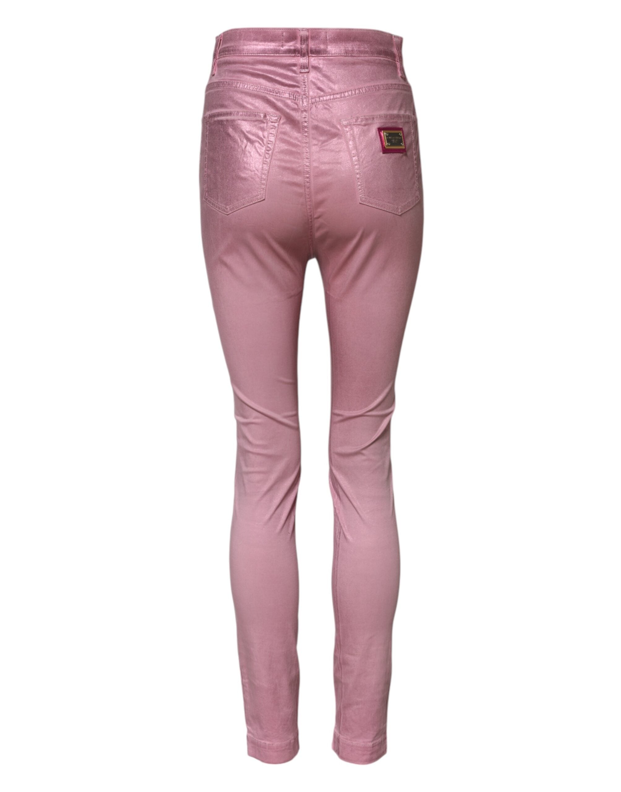 Jeans skinny taille haute rose Dolce & Gabbana Grace en denim, visible en gros plan sur l'image.