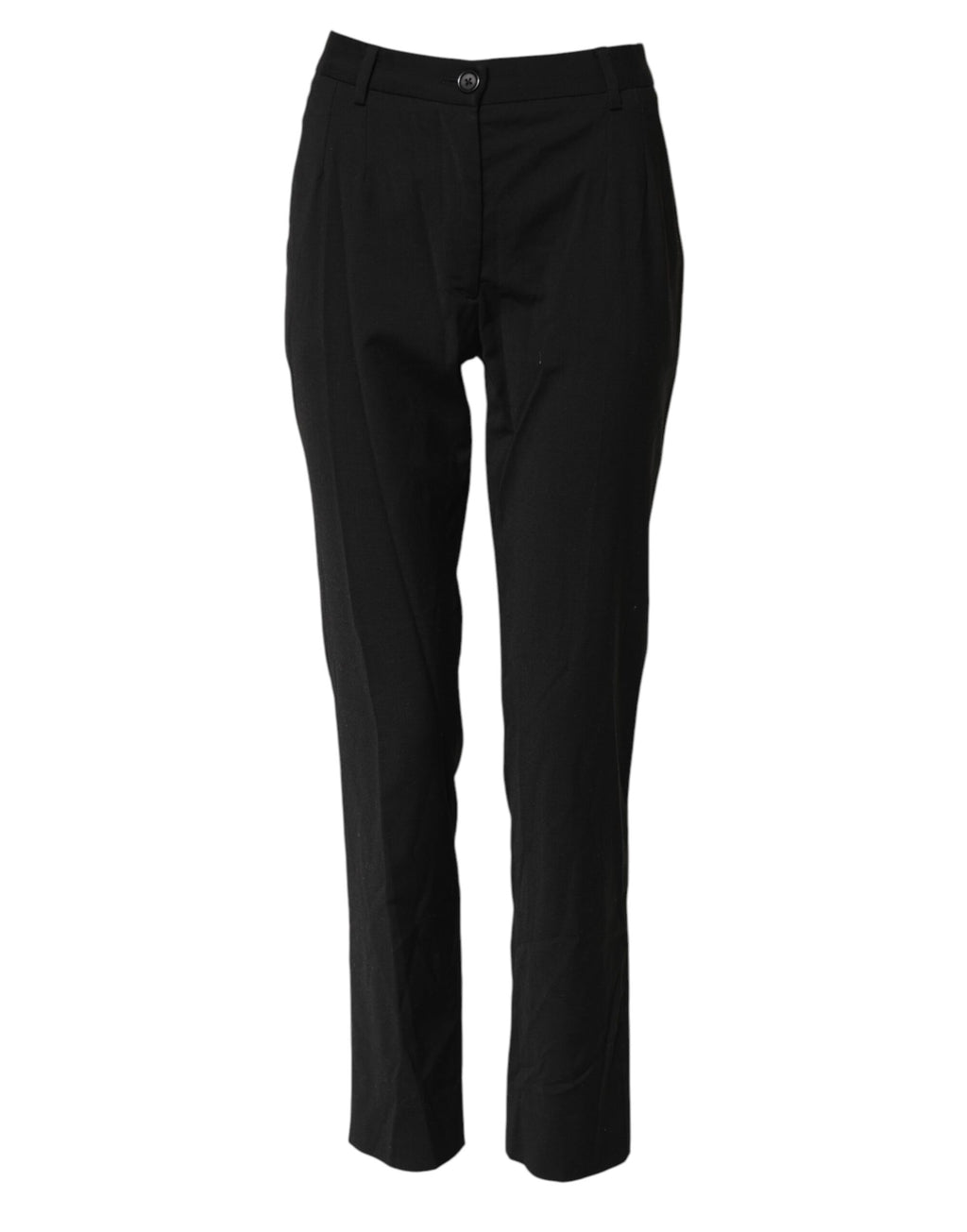 Pantalon noir Dolce & Gabbana STAFF à taille mi-haute et coupe tapered, vue de face sur fond blanc.