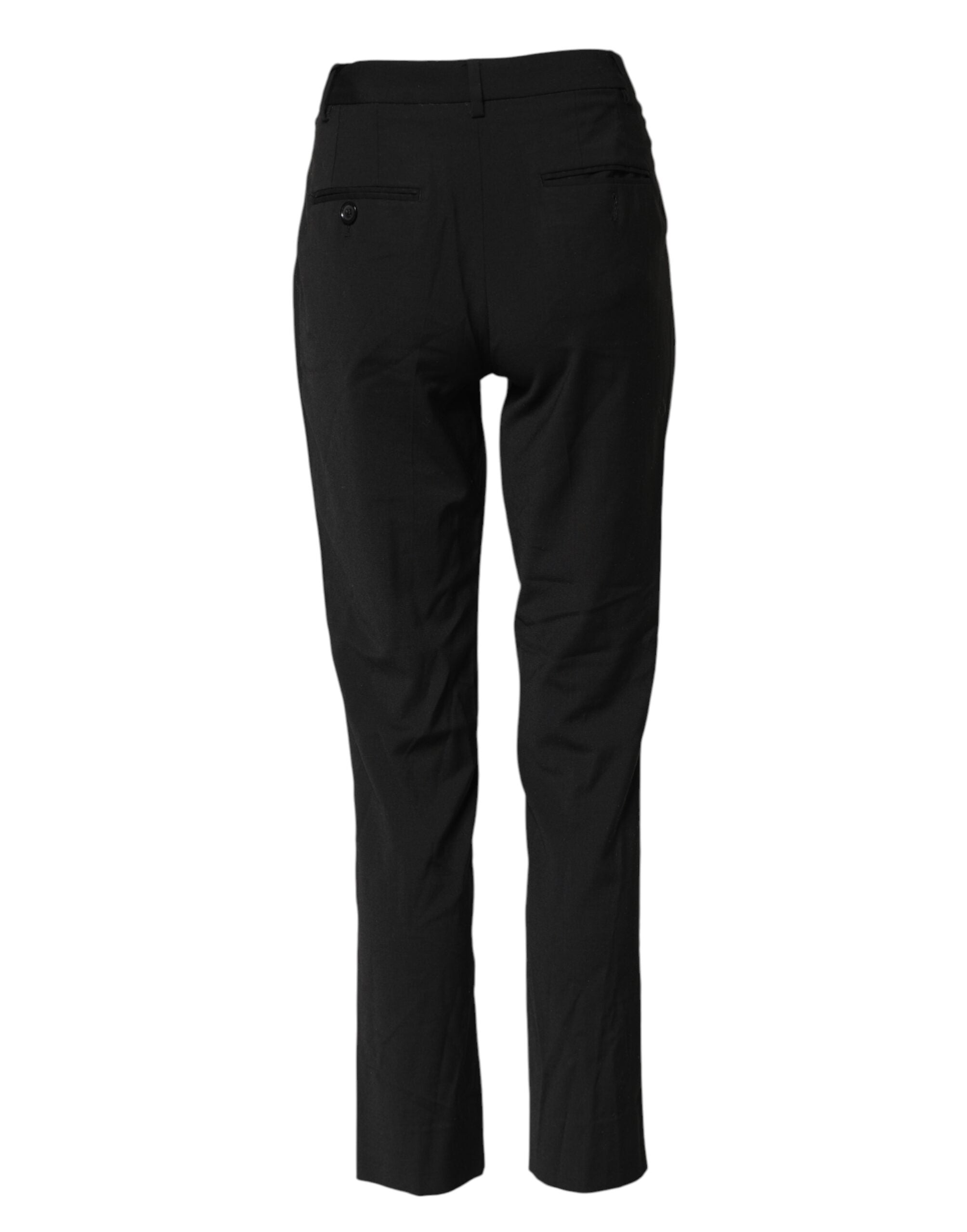 Pantalon noir Dolce & Gabbana STAFF taille moyenne fuselé, coupe tapered, en tissu léger, vue de face.