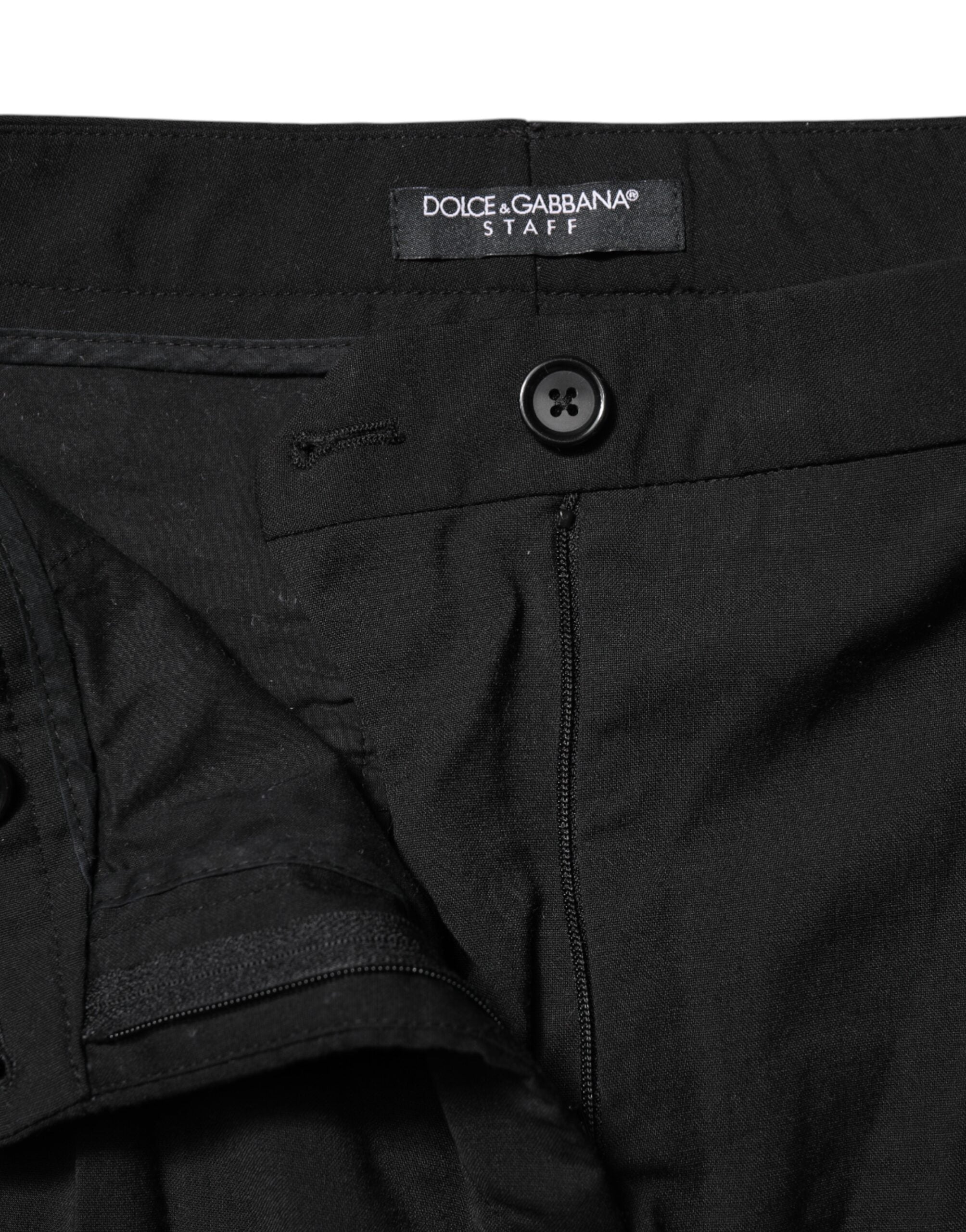 Pantalon noir Dolce & Gabbana STAFF à taille moyenne et coupe tapered, vue de face.
